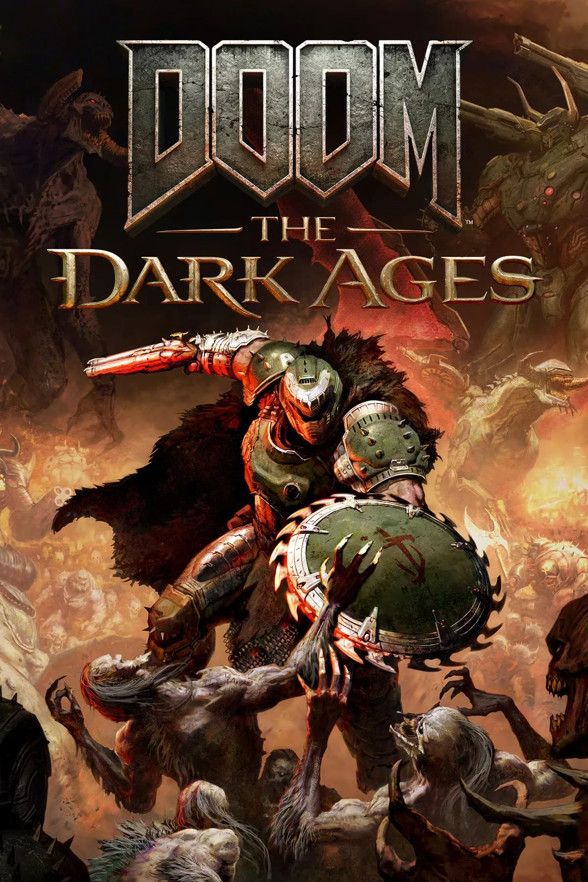 Ảnh bìa chính thức của tựa game DOOM The Dark Ages, với biểu tượng quen thuộc của dòng game FPS bạo lực.