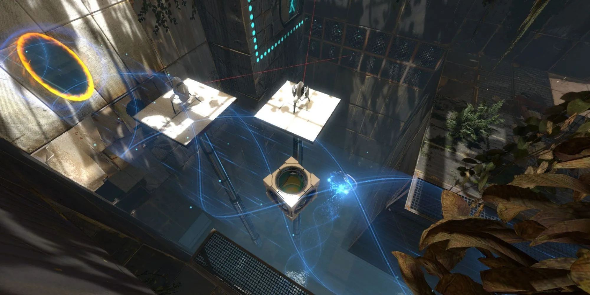 Hình ảnh bìa game Portal 2 nổi bật hai nhân vật chính Chell và Wheatley cùng với các cổng không gian