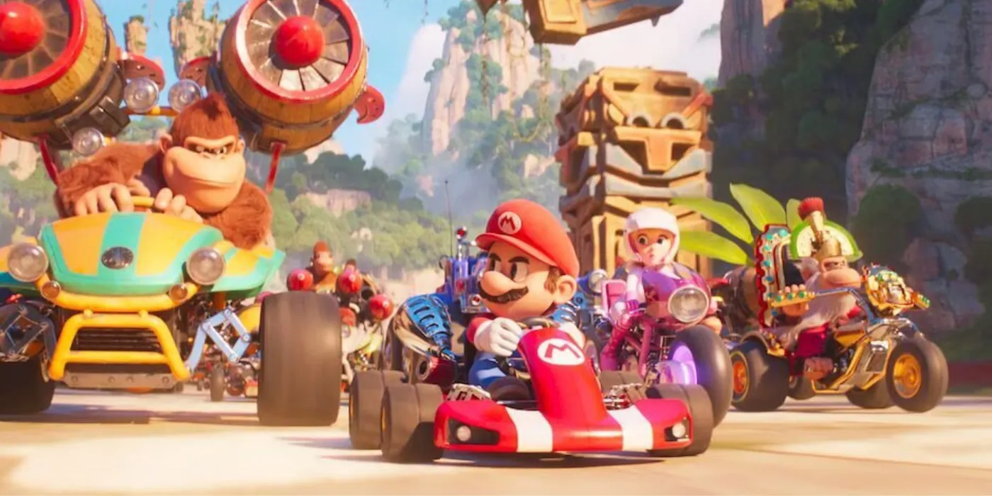 Hình ảnh quảng bá cho bộ phim Super Mario Bros, với các nhân vật chính