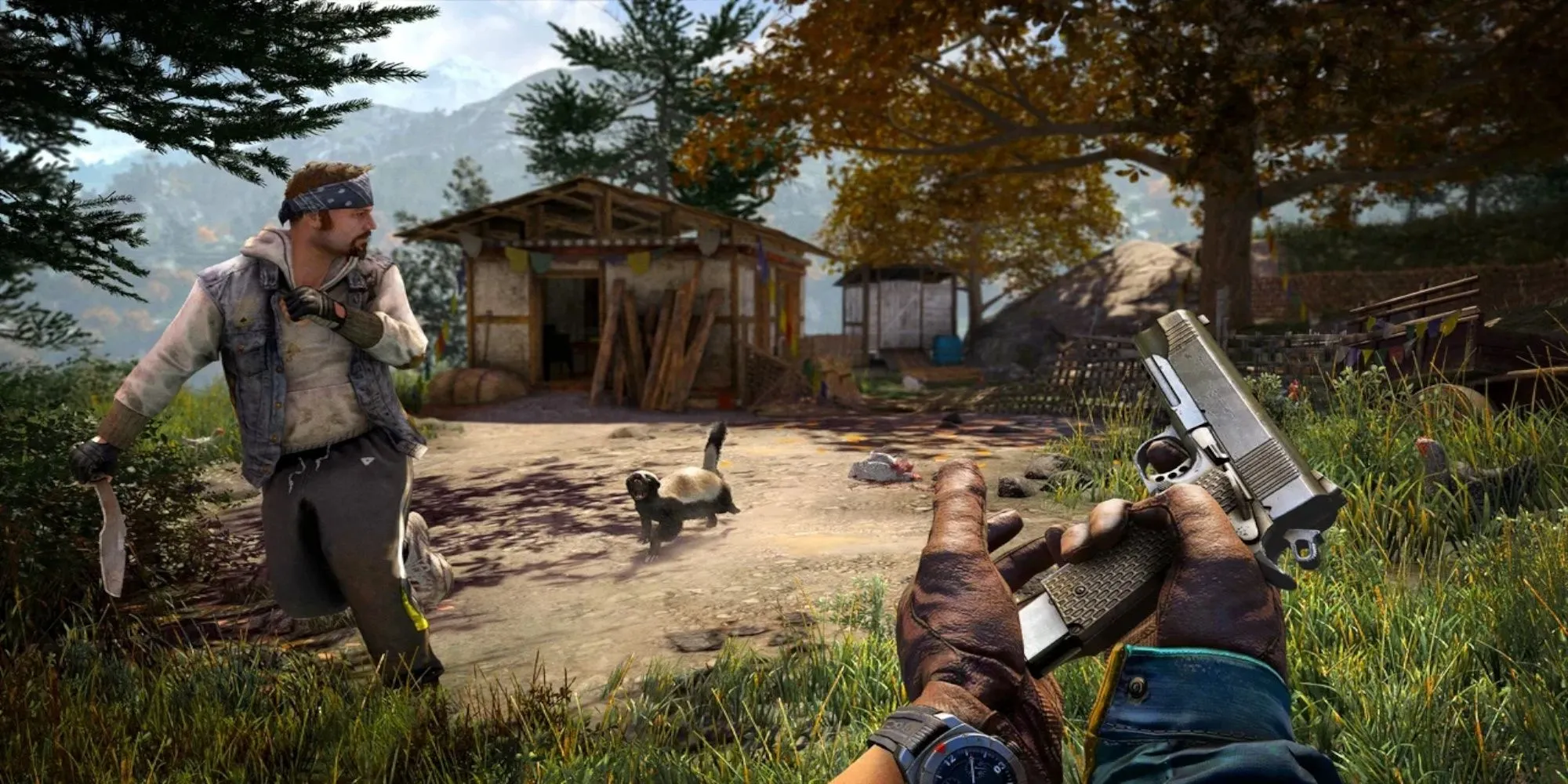 Nhân vật chính đang săn bắn trong môi trường rừng rậm của Far Cry 4