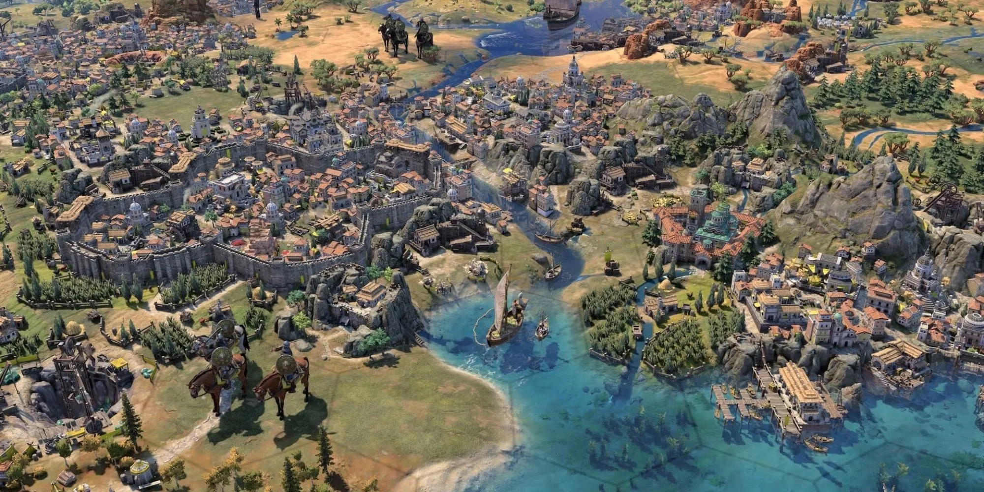 Quang cảnh thành phố trong Civilization 7, thể hiện kiến trúc và quy mô.