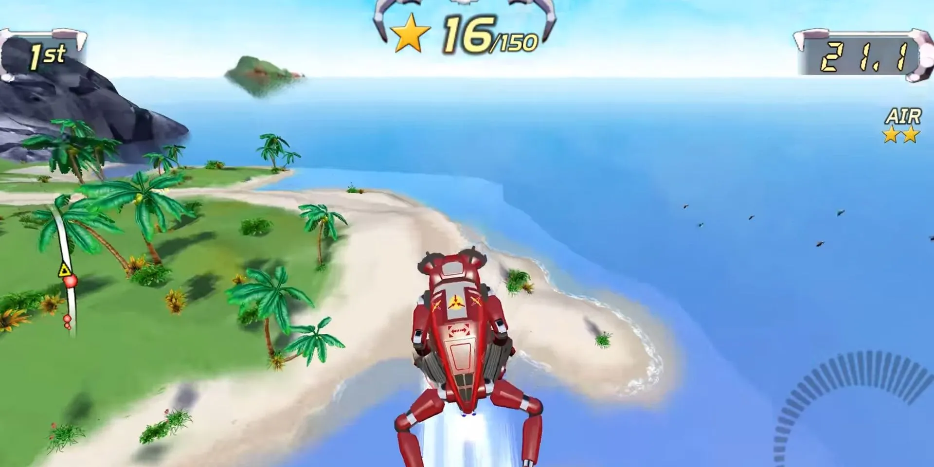 Robot bọ cạp thực hiện cú bay ngoạn mục trong game Excitebots Trick Racing