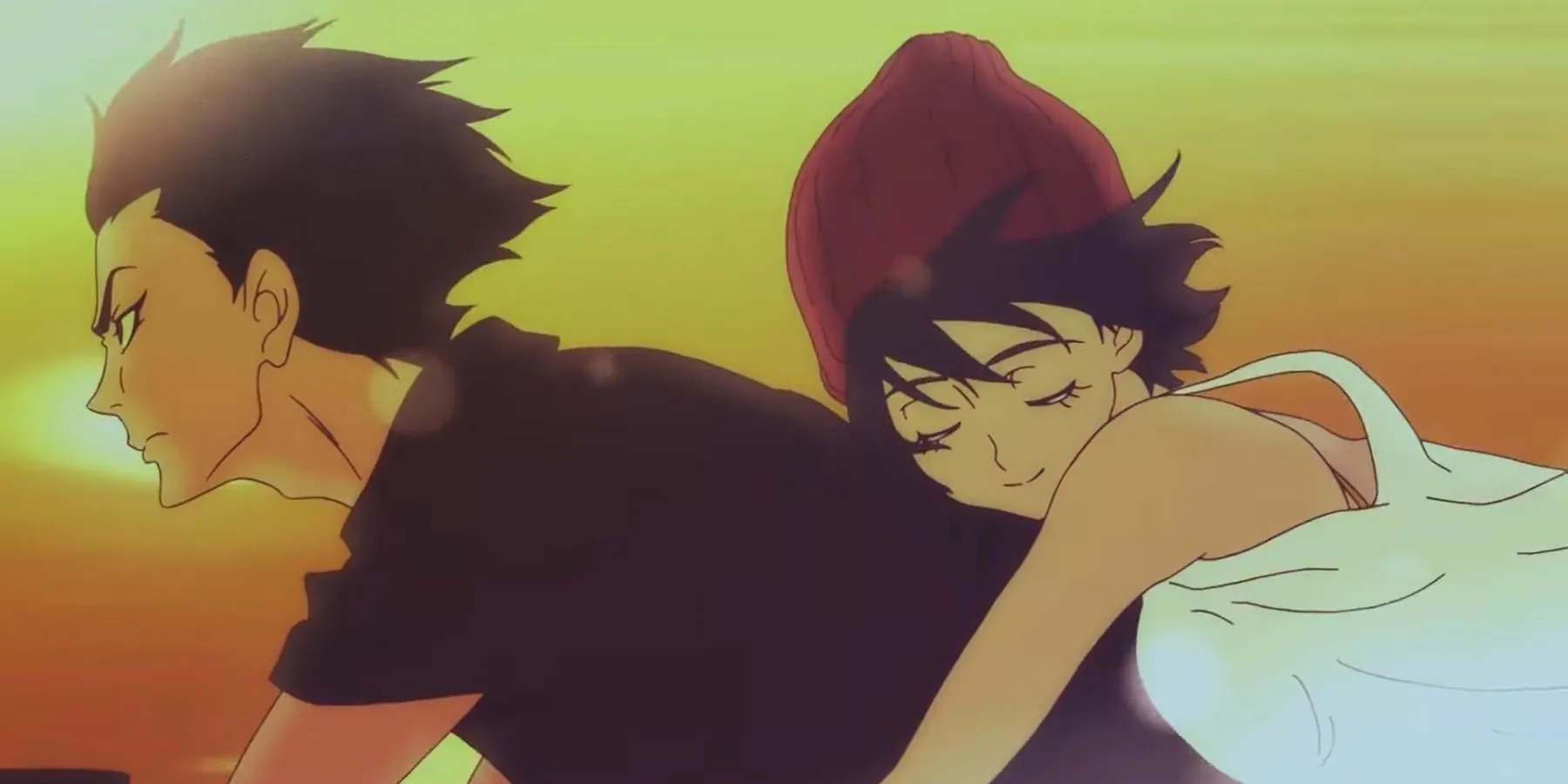 Akira Fudou và Miki Makimura trong cảnh buồn bã của anime Devilman Crybaby