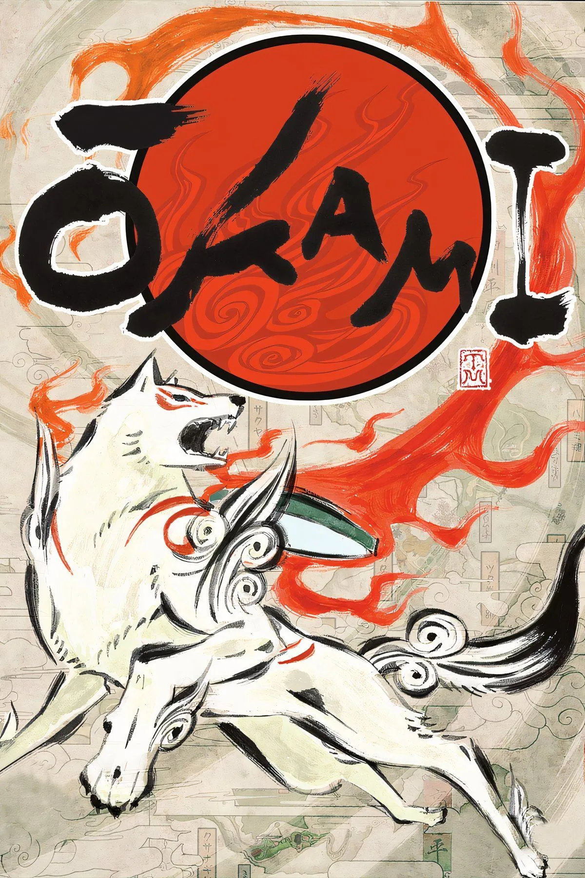 Amaterasu, thần mặt trời trong hình dạng sói trắng, thực hiện kĩ năng trong Okami