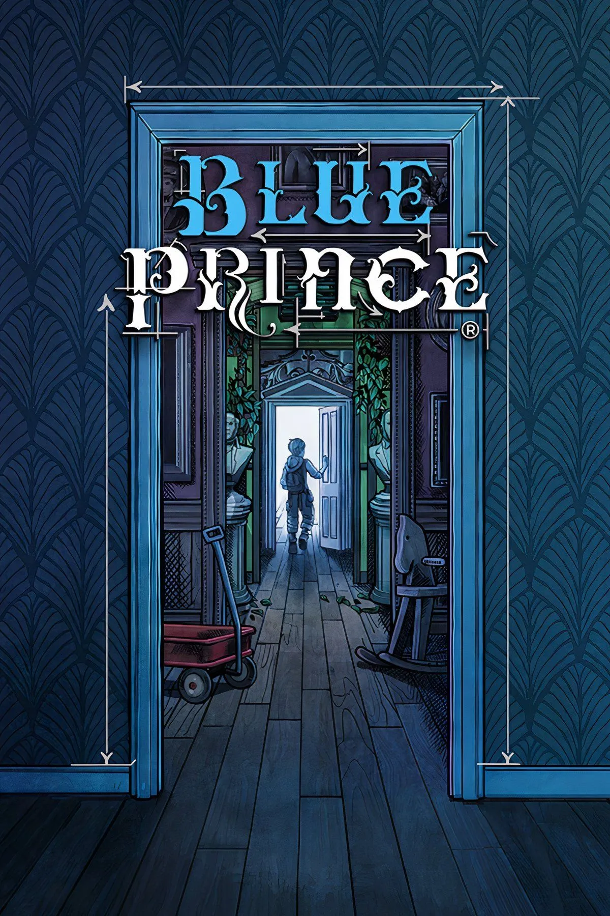 Ảnh bìa chính thức của Blue Prince, tựa game roguelike giải đố góc nhìn thứ nhất với phong cách đồ họa độc đáo gợi mở về một biệt thự bí ẩn.