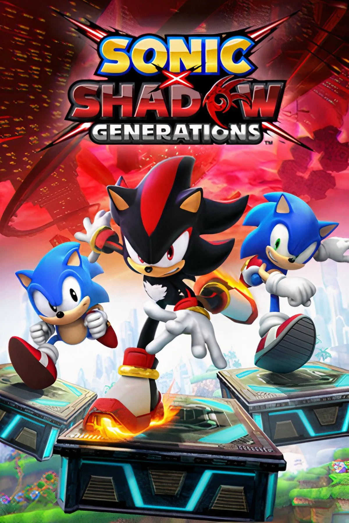 Ảnh bìa của Sonic X Shadow Generations, tựa game kỷ niệm và hội tụ nhiều thế hệ nhân vật.