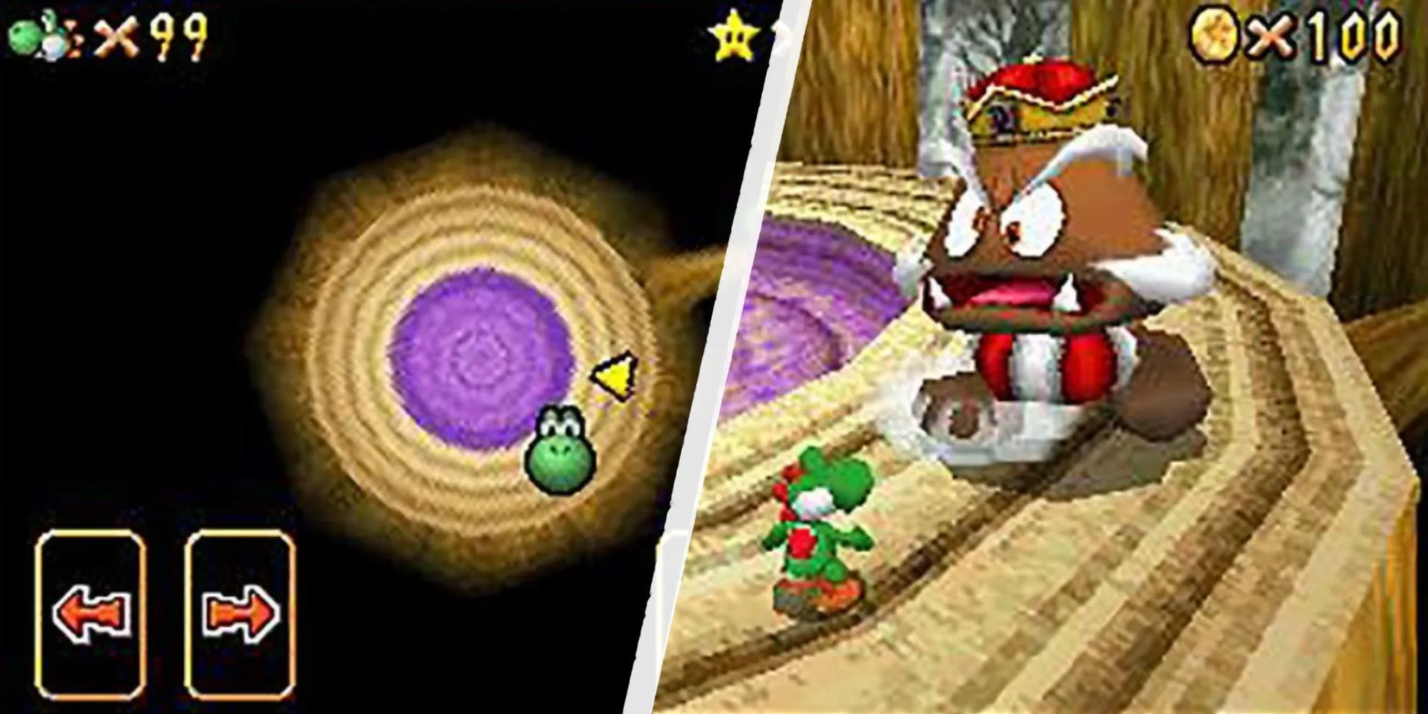 Bản đồ mini và boss Vua Goomba cạnh nhau trong game Super Mario 64 DS.