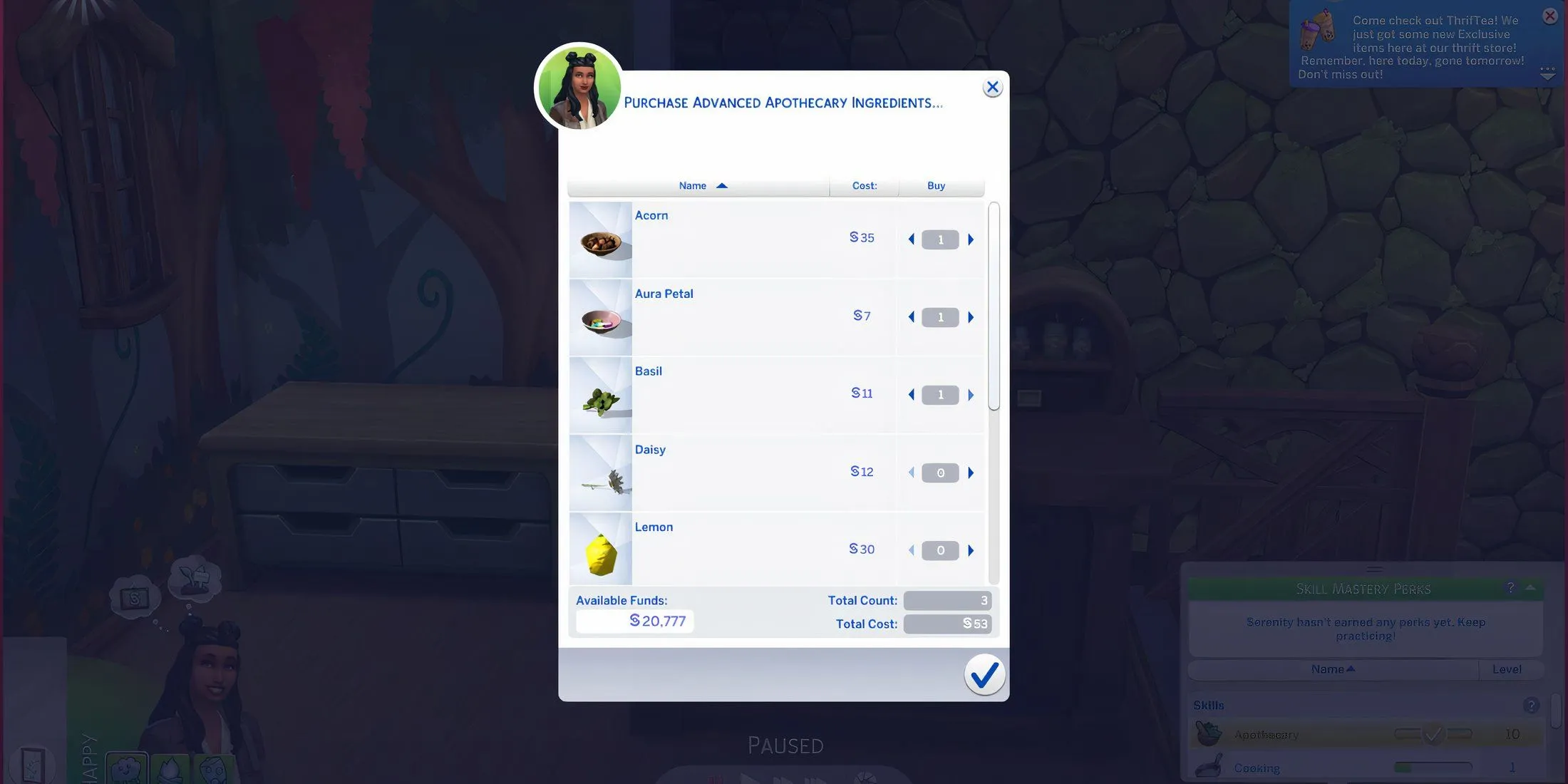 Bàn Giả Kim Apothecary Table, nơi Aura Petals biến thành những loại thuốc thần kỳ và chữa lành bệnh trong The Sims 4