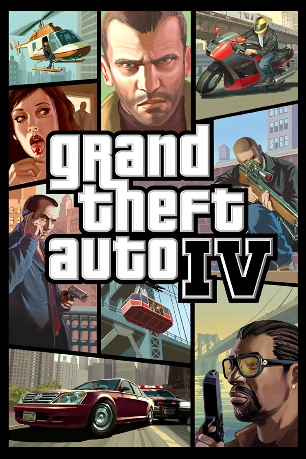 Bìa game Grand Theft Auto IV, với nhân vật chính Niko Bellic