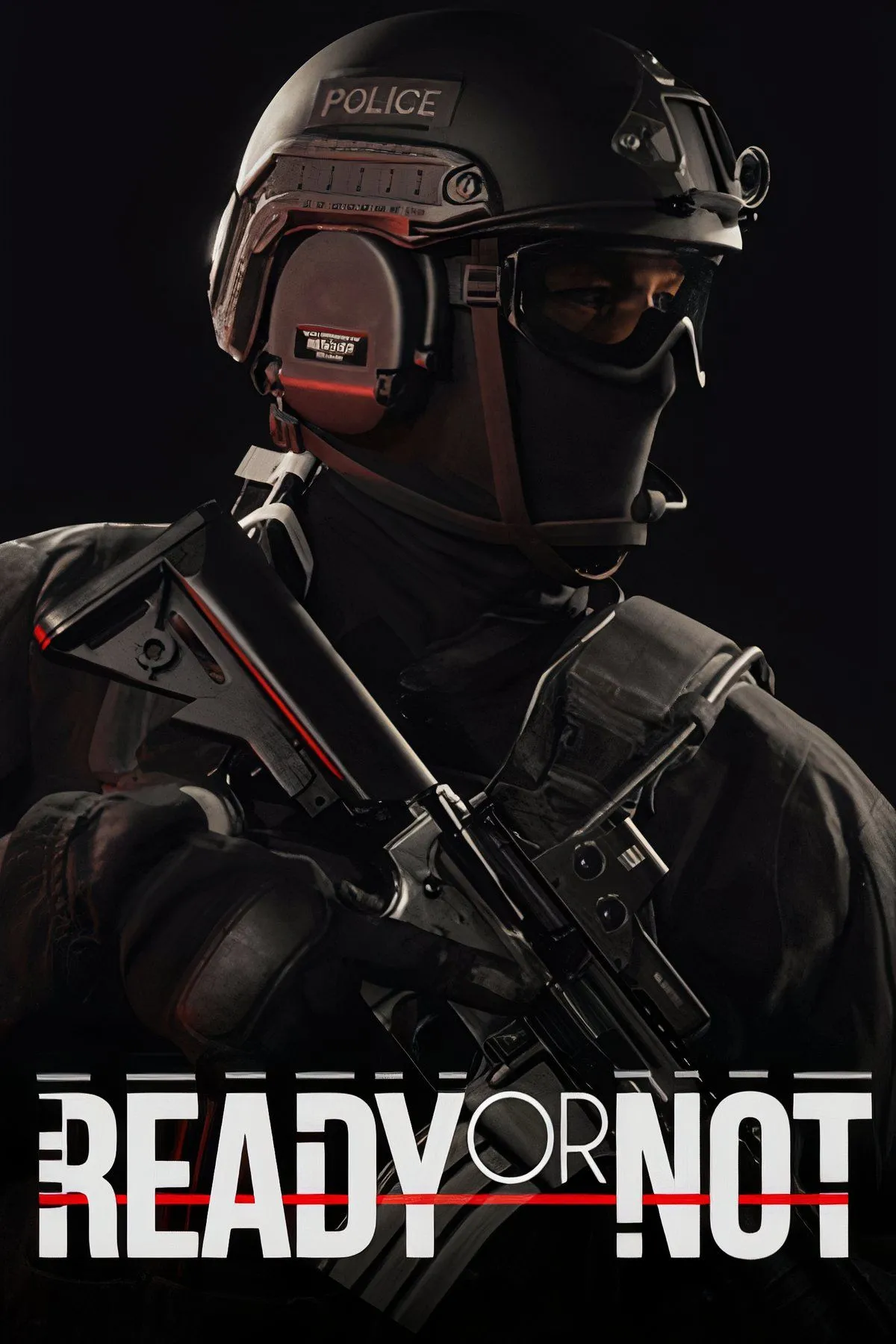 Bìa game Ready or Not thể hiện một đặc nhiệm SWAT cầm súng, biểu tượng của lối chơi chiến thuật thực tế.