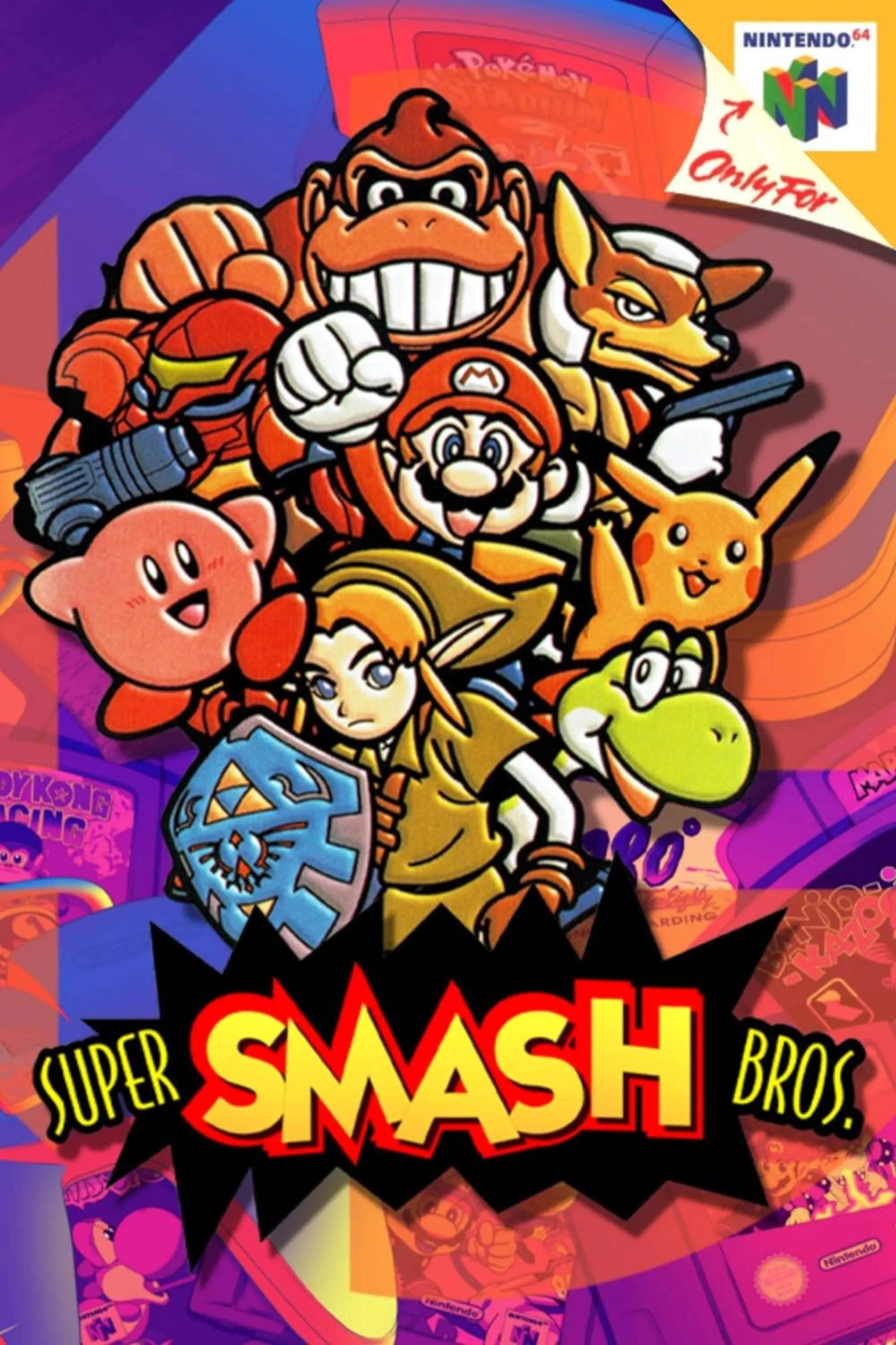 Biểu tượng logo game Super Smash Bros. trên nền xanh