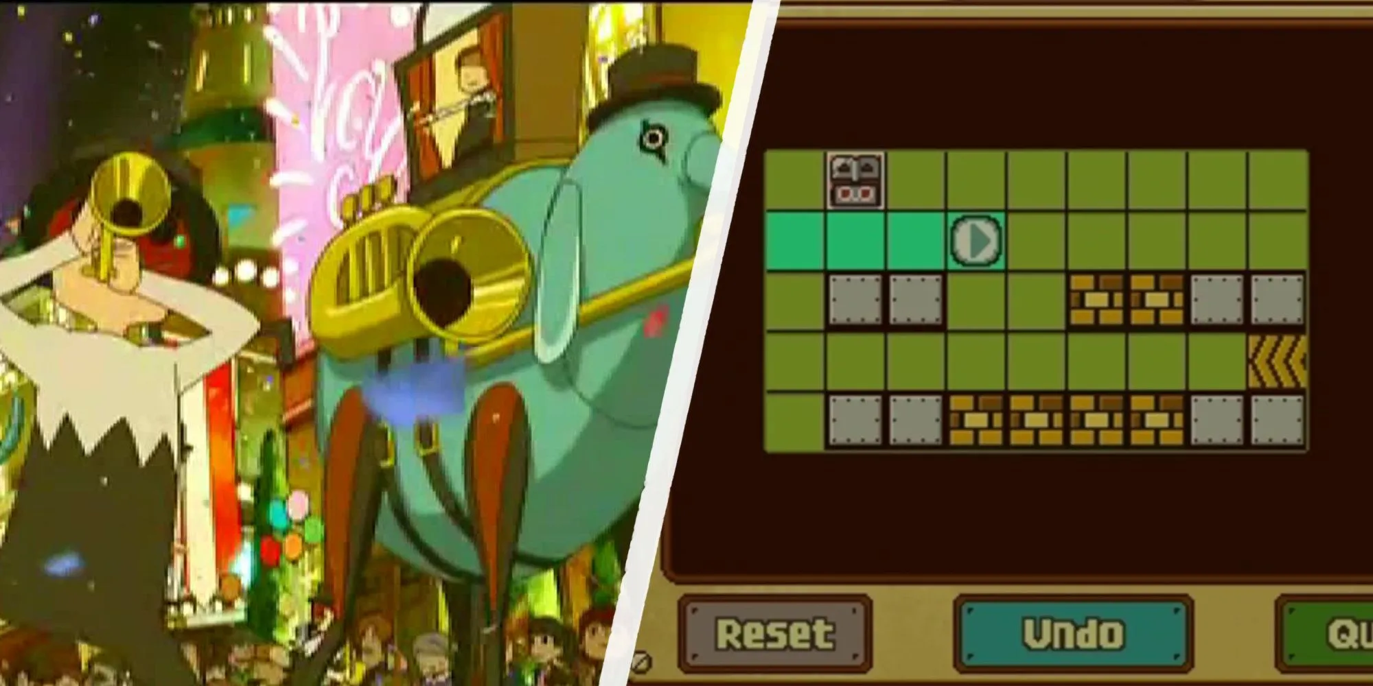 Các cảnh trong game Professor Layton and the Miracle Mask trên Nintendo 3DS.
