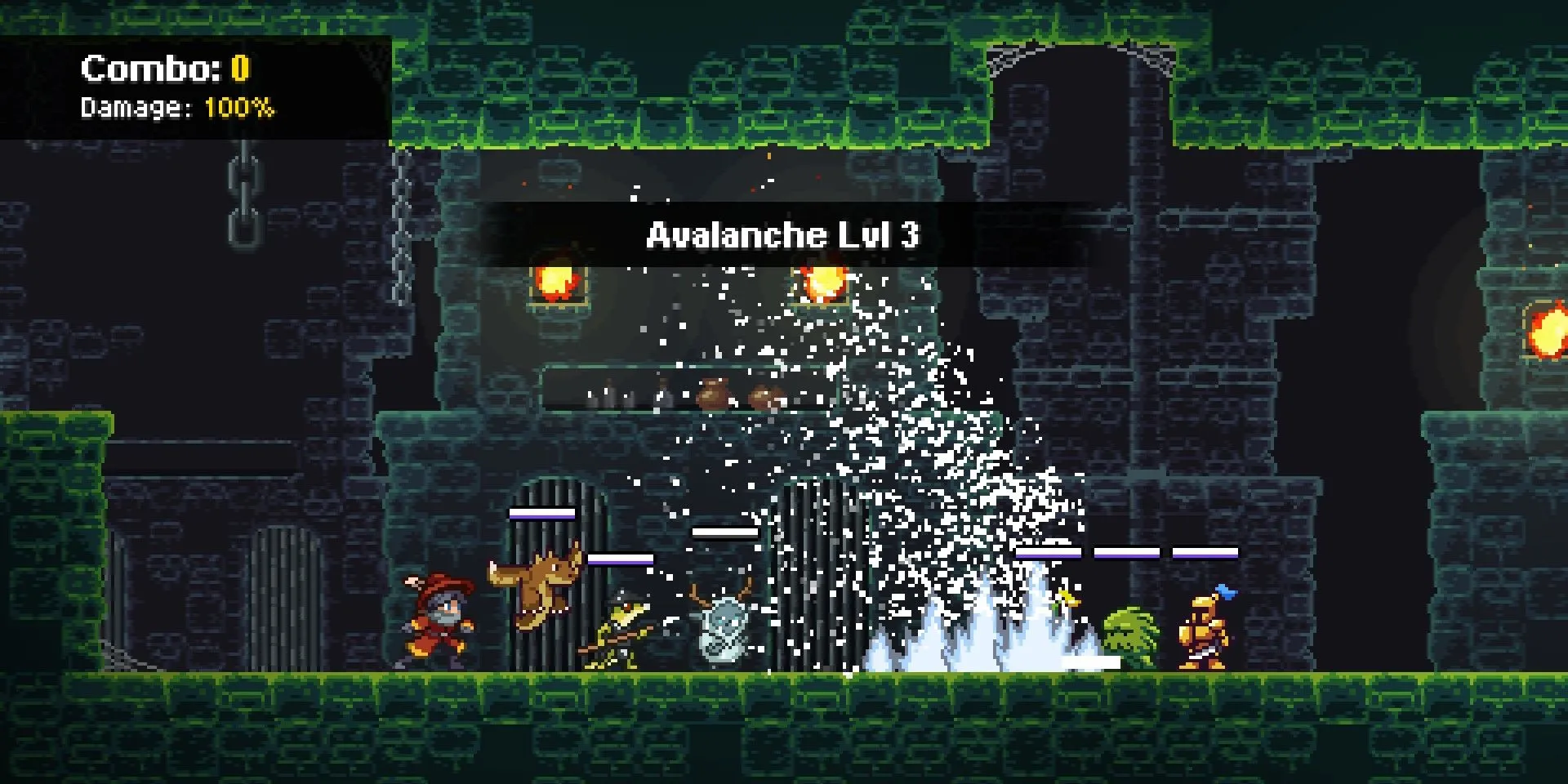 Cảnh chiến đấu theo lượt 3v3 trong game Monster Sanctuary, với các quái vật hiển thị.
