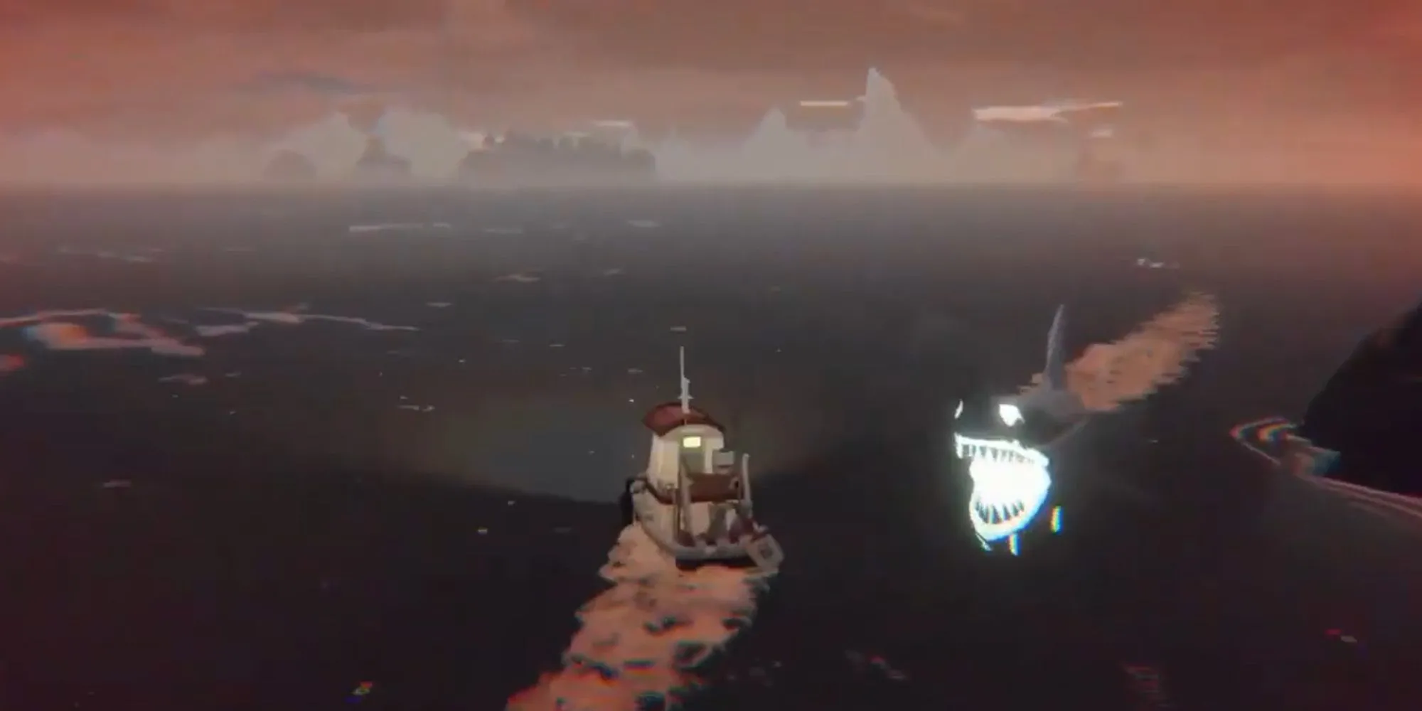Cảnh Dredge Phantom Shark, một sinh vật bí ẩn dưới lòng biển, tăng thêm yếu tố kinh dị cho game
