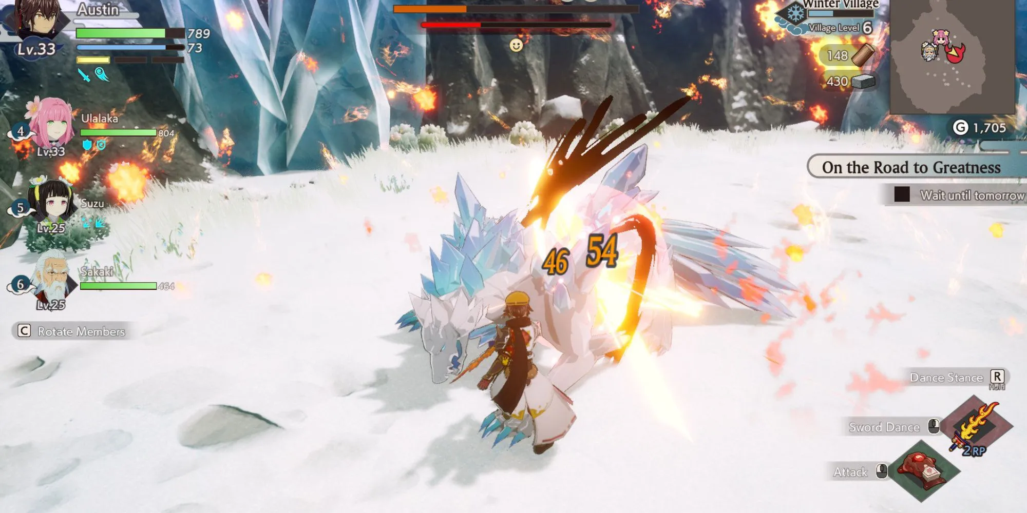 Chiến đấu chống lại boss White Wolf trong Rune Factory Guardians of Azuma