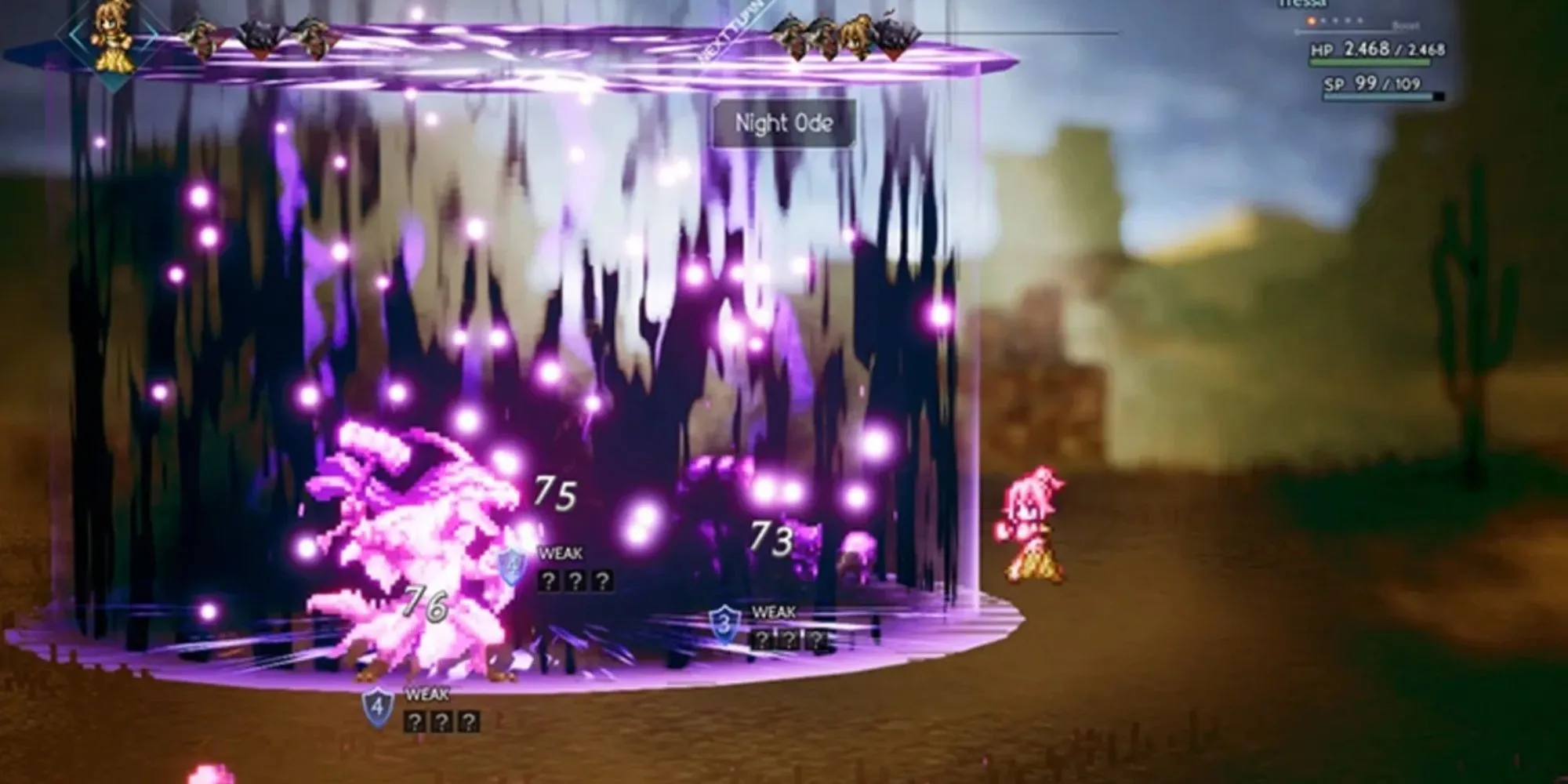 Giao diện chiến đấu và đồ họa HD-2D của game Octopath Traveler