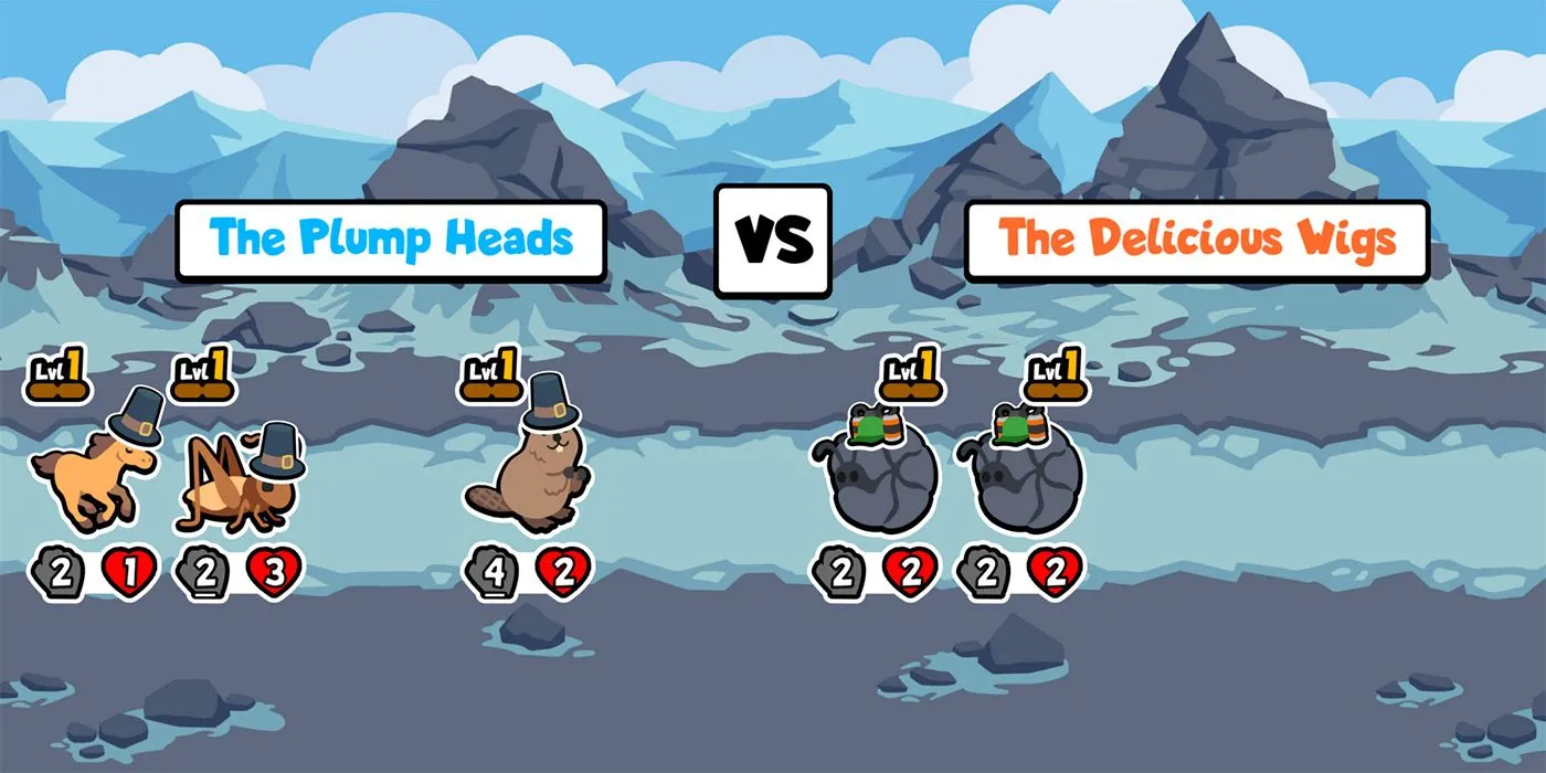 Giao diện đội hình với các nhân vật động vật dễ thương trong game Super Auto Pets.