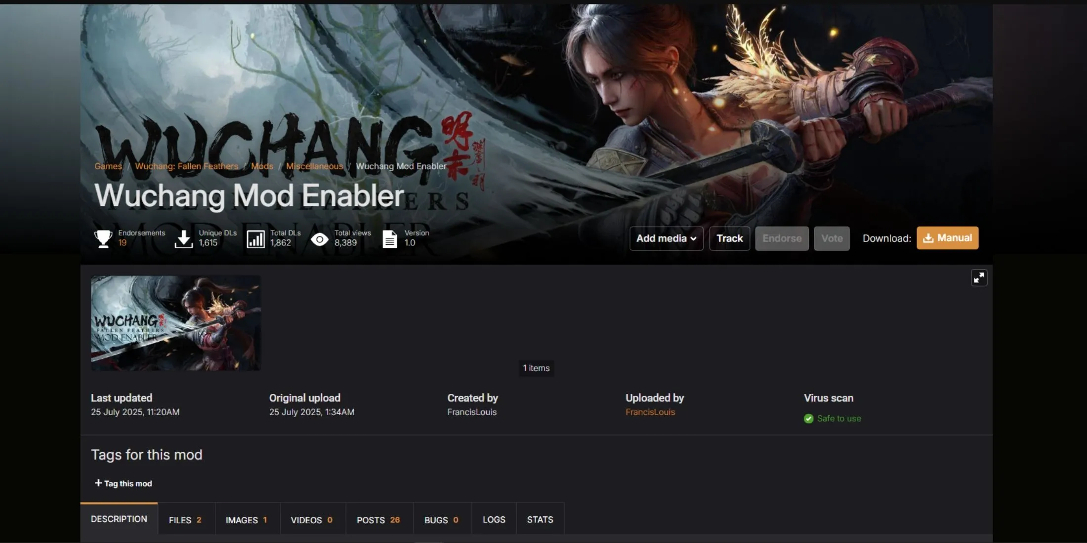 Giao diện Wuchang Mod Enabler, công cụ thiết yếu để kích hoạt các mod tùy biến game