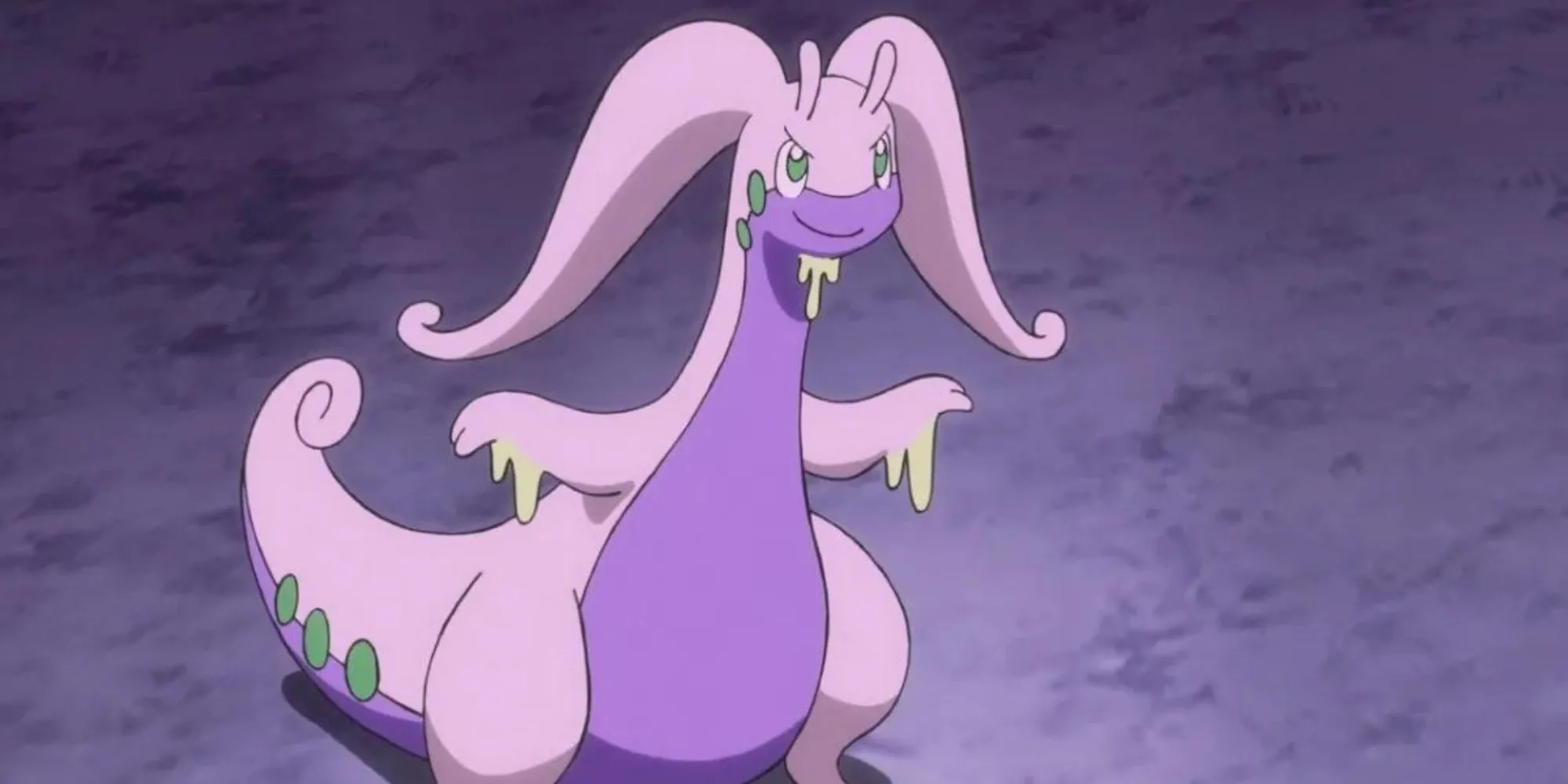Goodra cười tinh nghịch, hình dáng giống ốc sên không vỏ nhưng được phân loại là Pokemon Rồng.