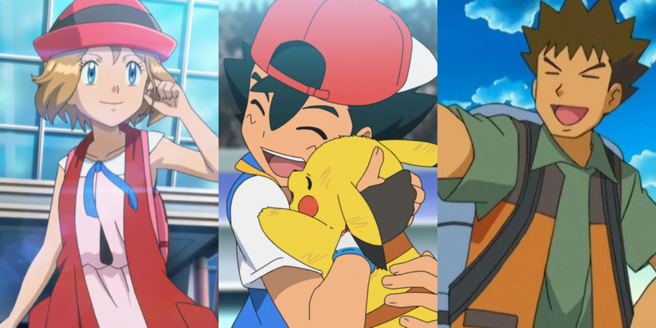 Hình ảnh bộ ba Ash, Pikachu và Brock cùng Serena, thể hiện sự thân thuộc của các nhân vật Pokemon