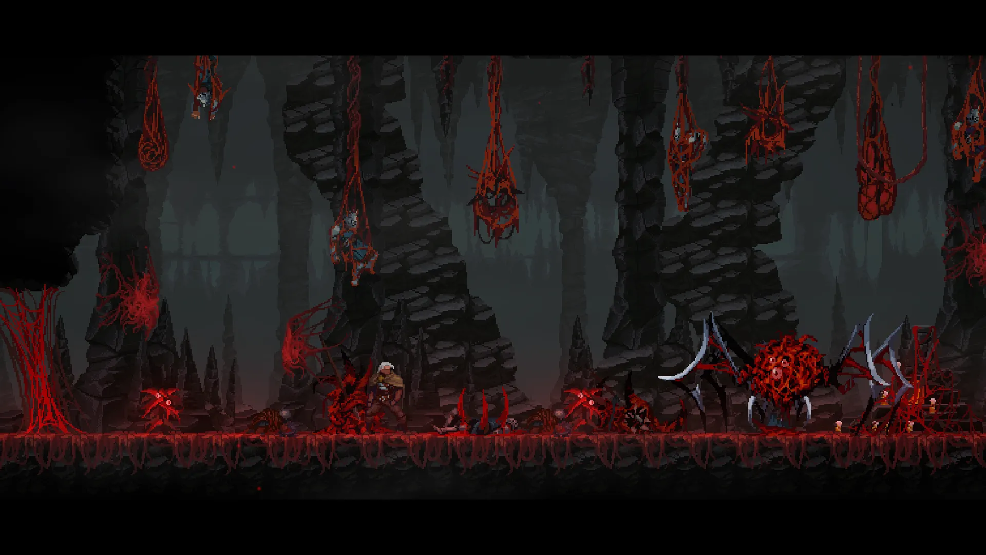 Khung cảnh hang động được thiết kế đẹp mắt với phong cách pixel art trong Dragon Is Dead