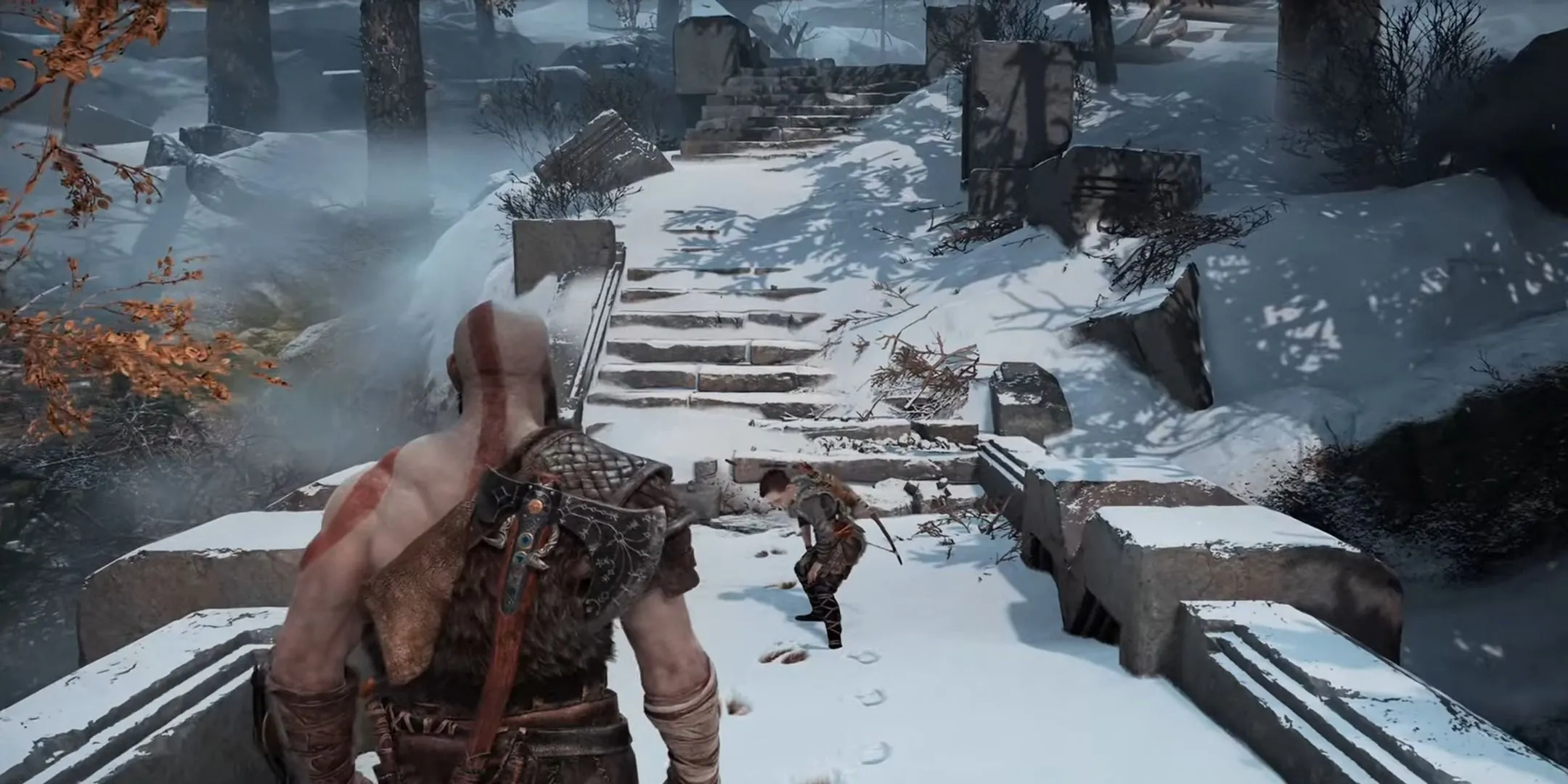 Kratos và Atreus đi săn cùng nhau trong game God of War 2018