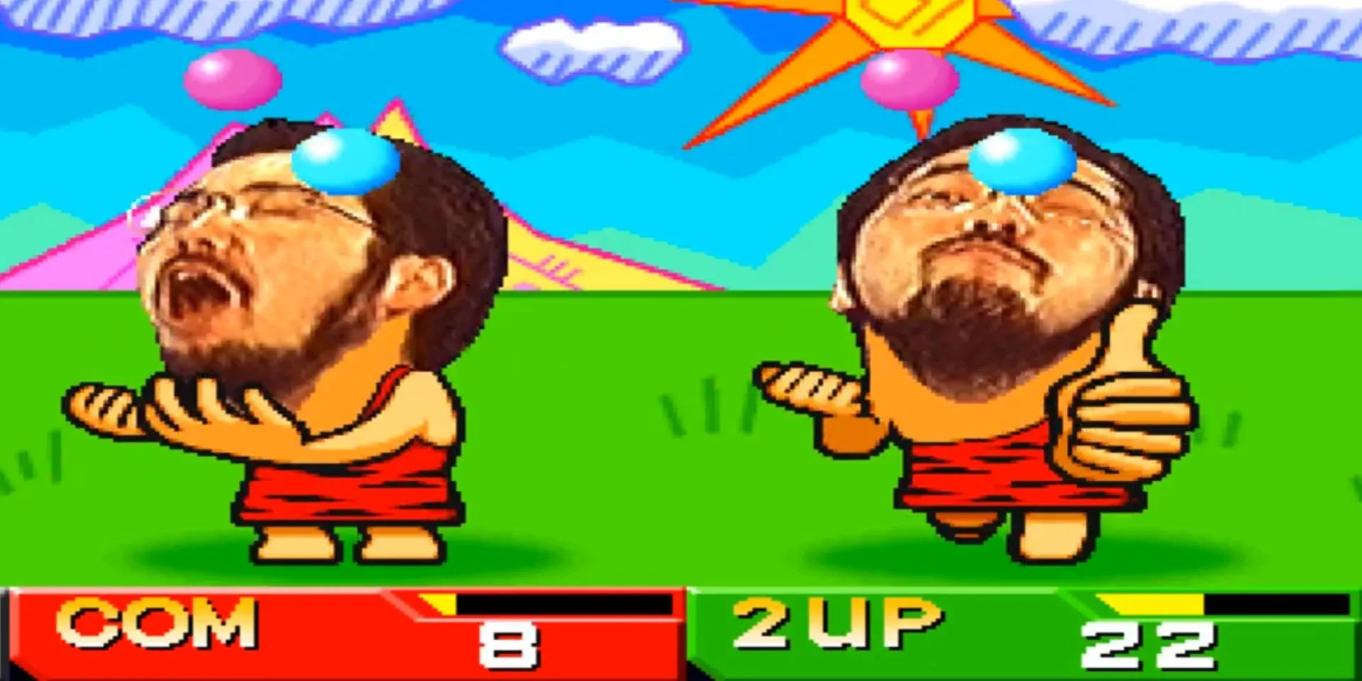 Minigame kỳ cục trong bộ sưu tập Bishi Bashi Special, thể hiện sự hỗn loạn đặc trưng của dòng game PS1 này