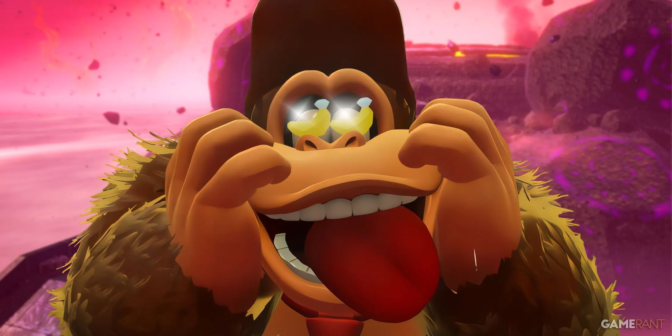 Ngọc Banandium rải rác trên đường ray xe lửa trong khu vực The Junction của Donkey Kong Bananza