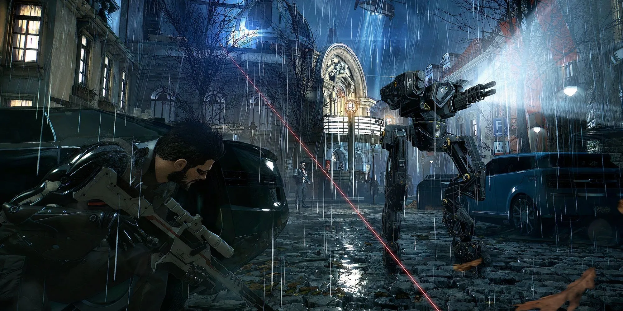 Nhân vật chính Adam Jensen ẩn nấp trong Deus Ex Mankind Divided