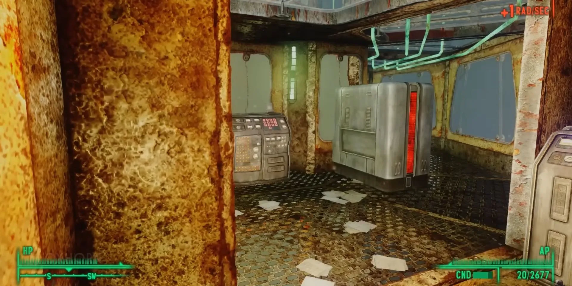 Nhân vật chính bước vào phòng điều khiển Project Purity trong game Fallout 3