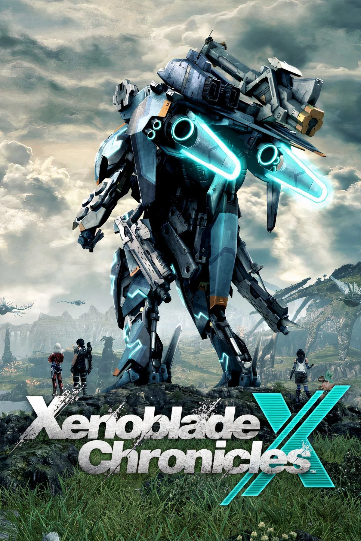 Nhân vật điều khiển Skell mech khổng lồ khám phá môi trường ngoài hành tinh rộng lớn trong Xenoblade Chronicles X.