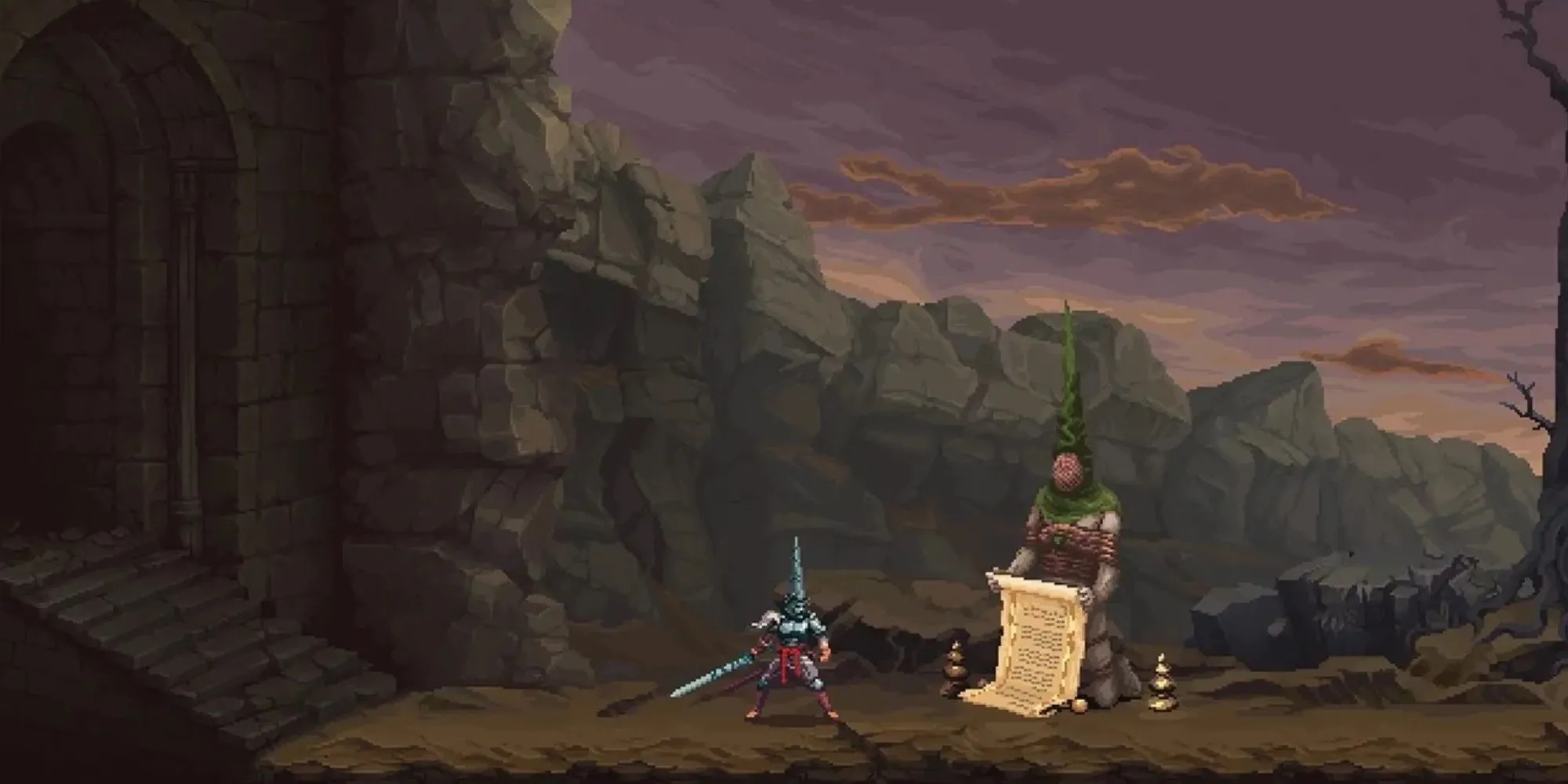 Nhân vật Penitent One cầm thanh kiếm Mea Culpa trong game Soulslike Metroidvania Blasphemous