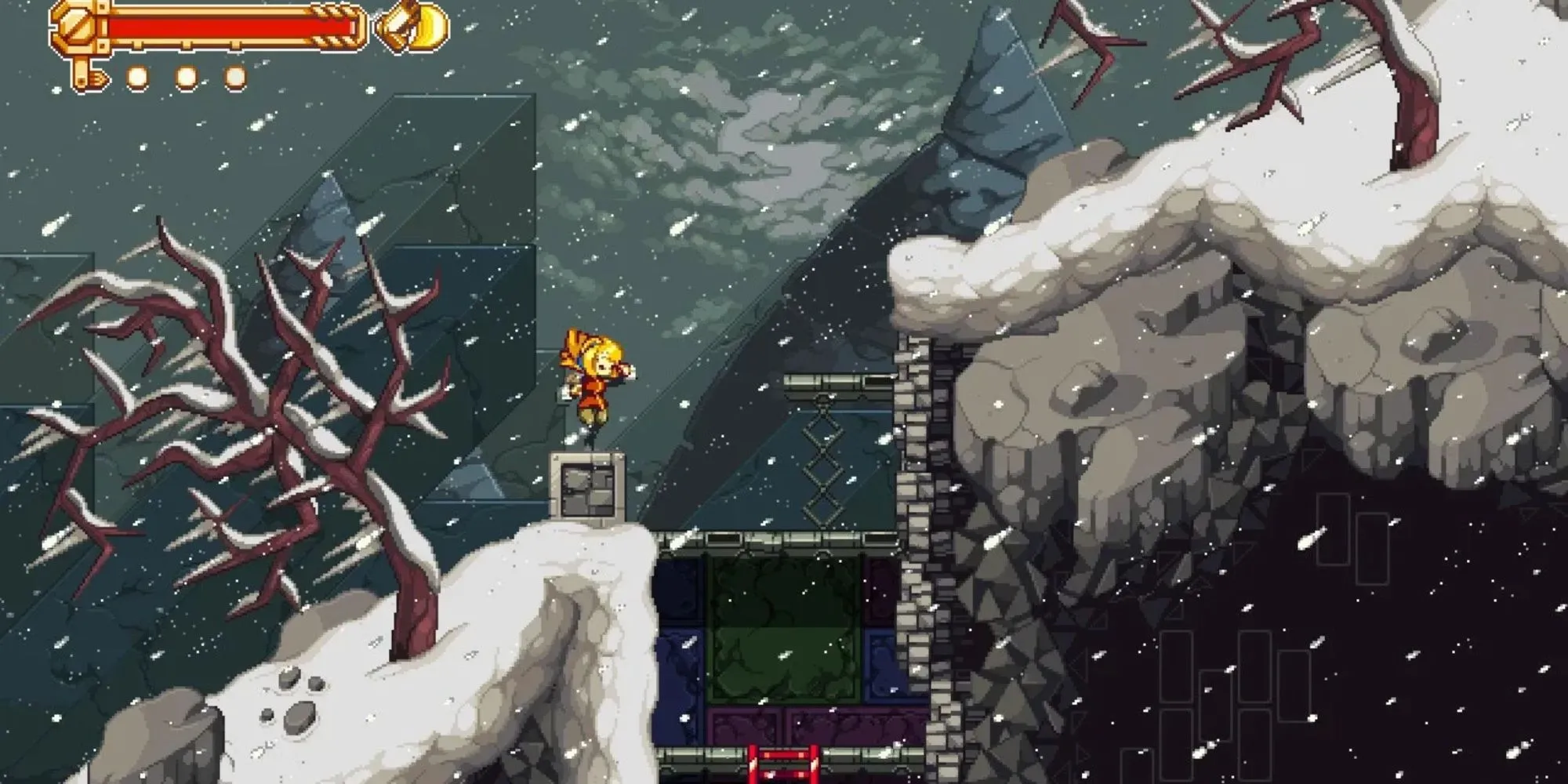 Nhân vật Robin với cây cờ lê trong game Metroidvania Iconoclasts