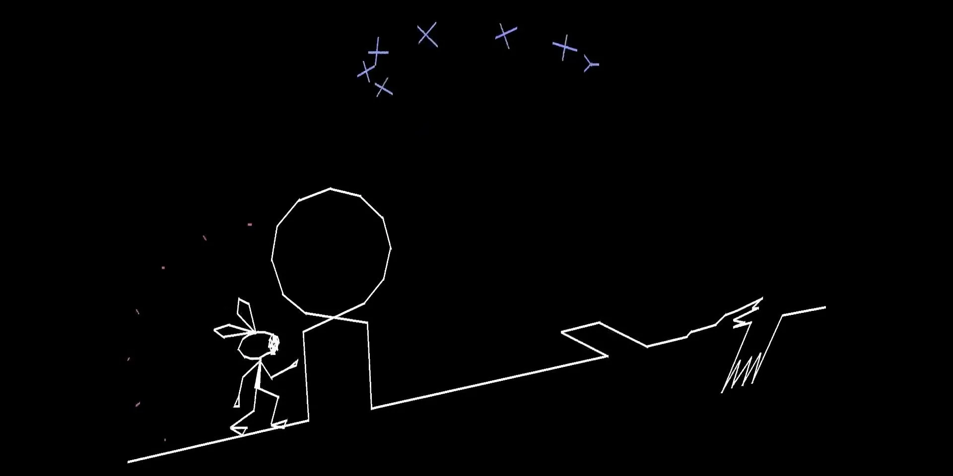 Nhân vật Vibri né tránh chướng ngại vật theo điệu nhạc trong Vib-Ribbon, game nhịp điệu độc đáo trên PS1 có thể đọc đĩa CD nhạc ngoài