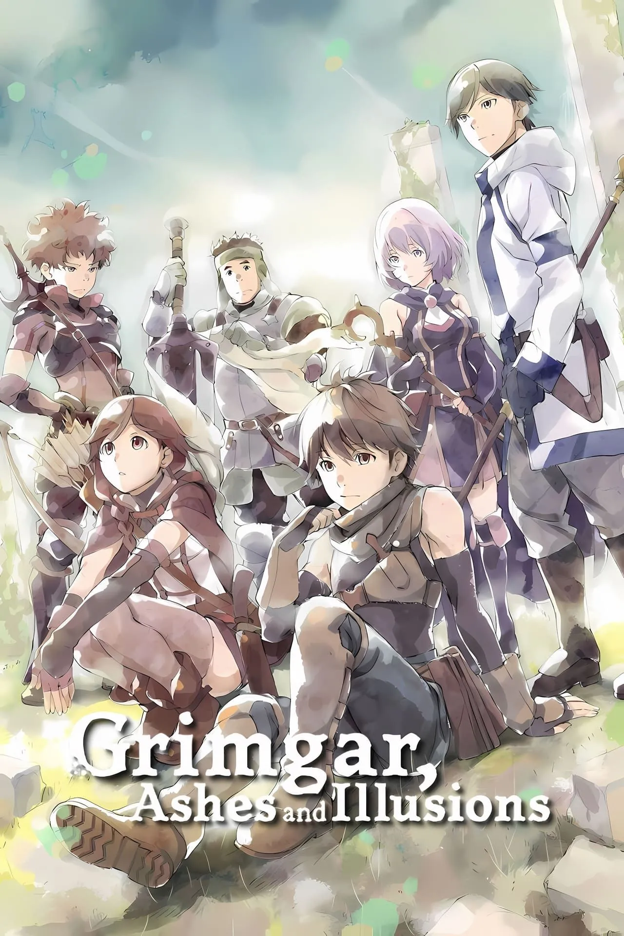 Poster Grimgar of Fantasy and Ash với nhóm nhân vật chính giữa khung cảnh u buồn