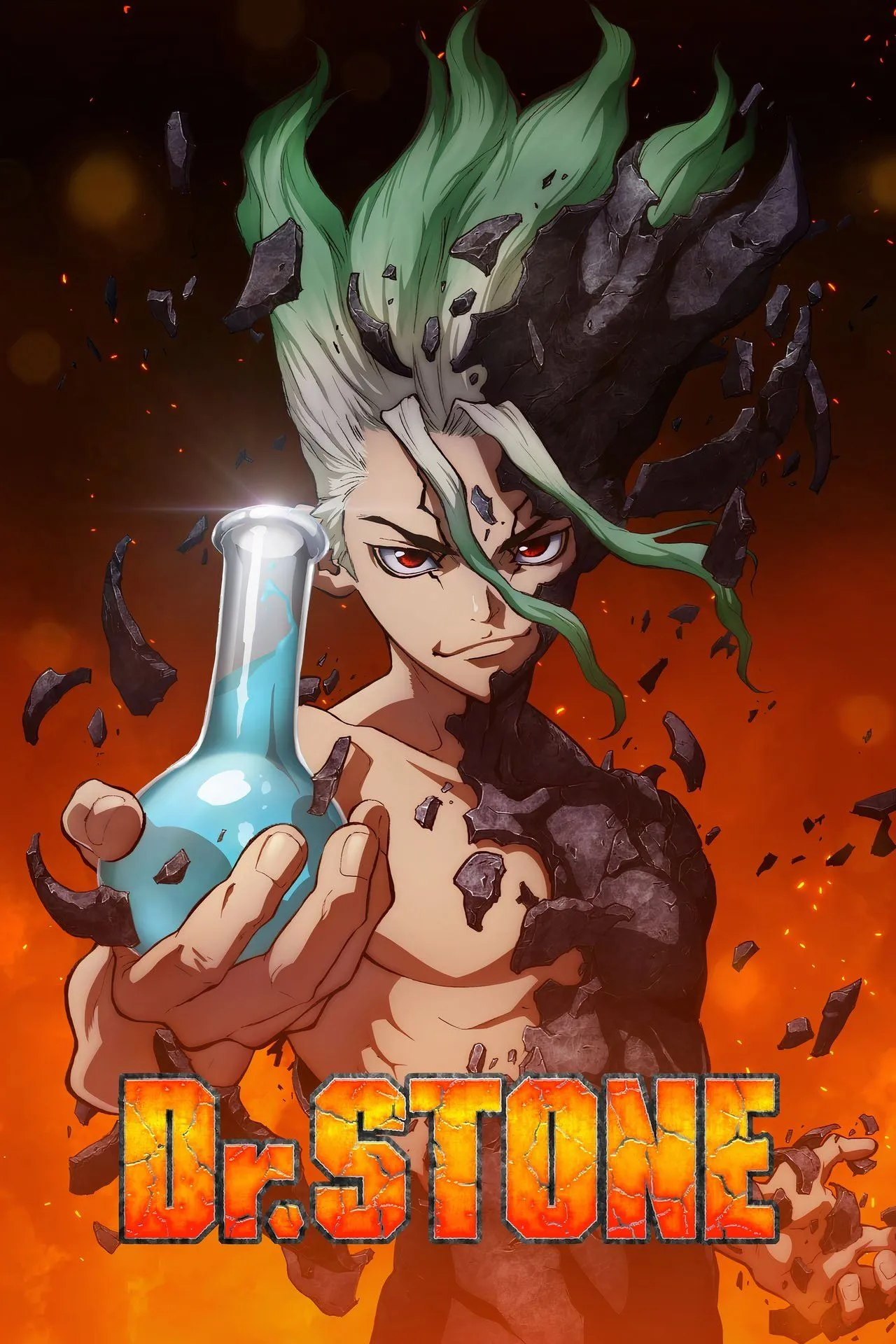 Senku và các nhân vật chính của Dr. Stone đang thực hiện một phát minh khoa học
