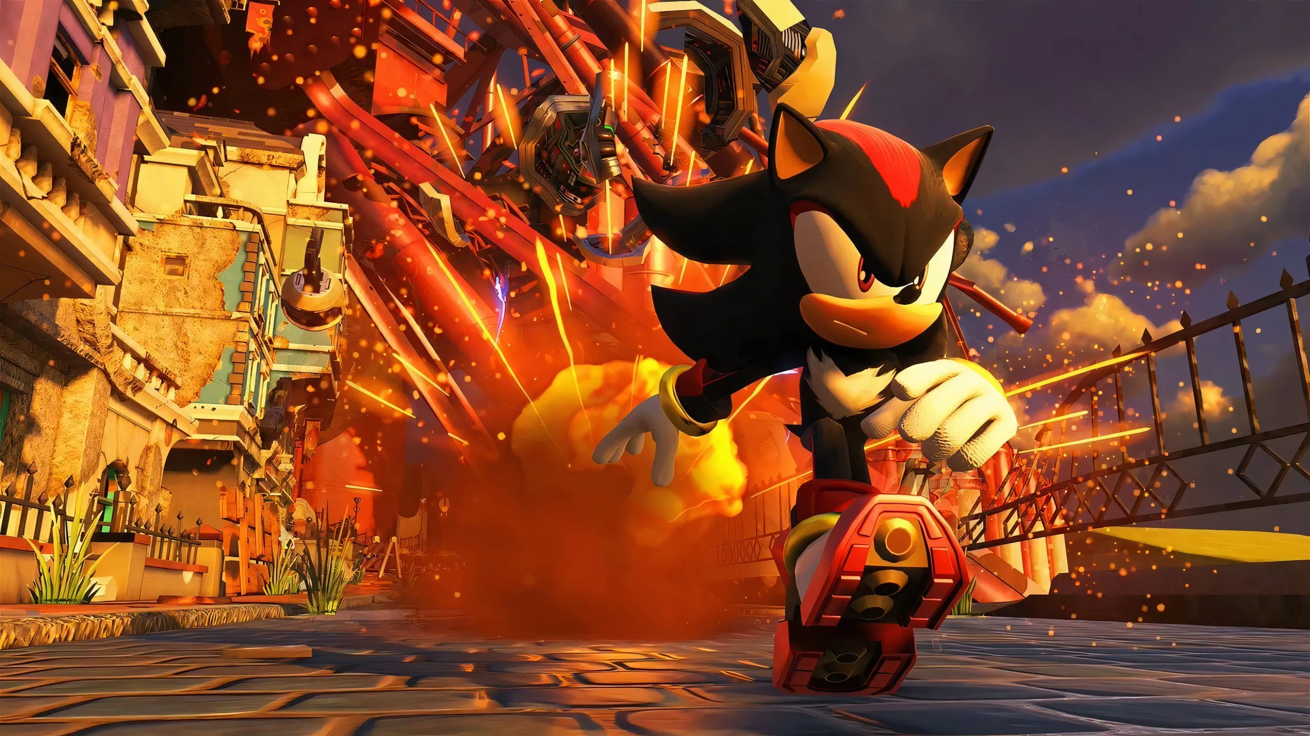 Shadow the Hedgehog cầm vũ khí trong game riêng của mình, thể hiện lối chơi khác biệt.