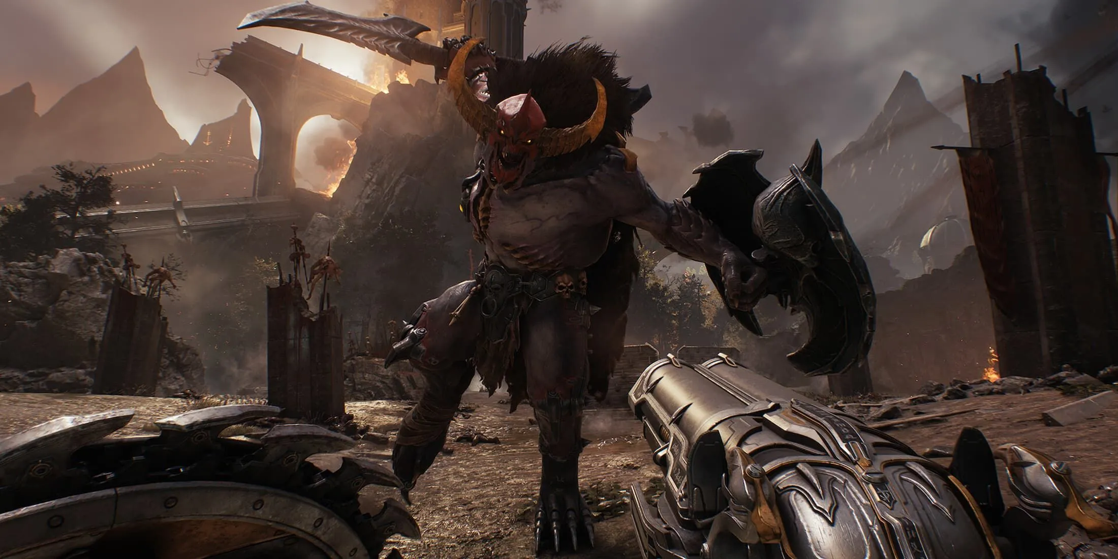 Shield và Super Shotgun trong Doom: The Dark Ages, thể hiện phong cách chiến đấu tàn bạo của game