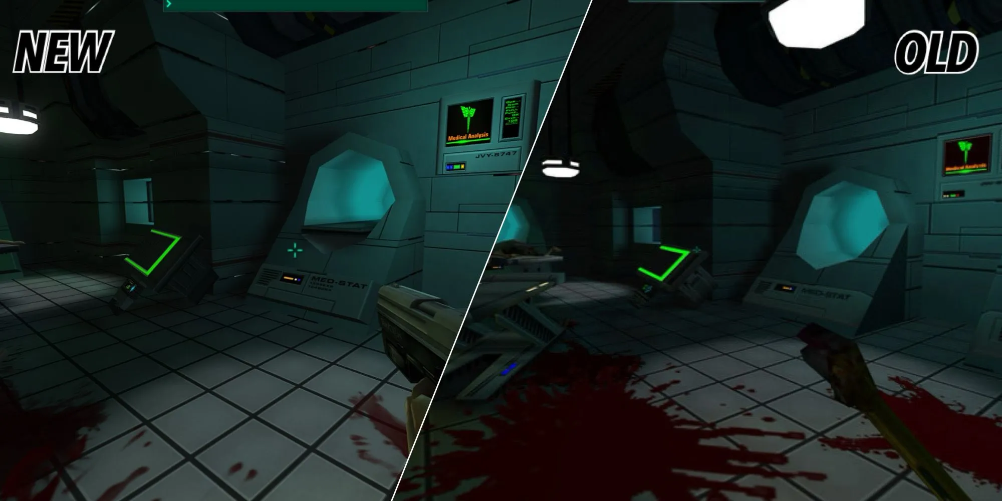 So sánh đồ họa giữa phiên bản System Shock 2 gốc và bản Remaster, cho thấy sự khác biệt không đáng kể