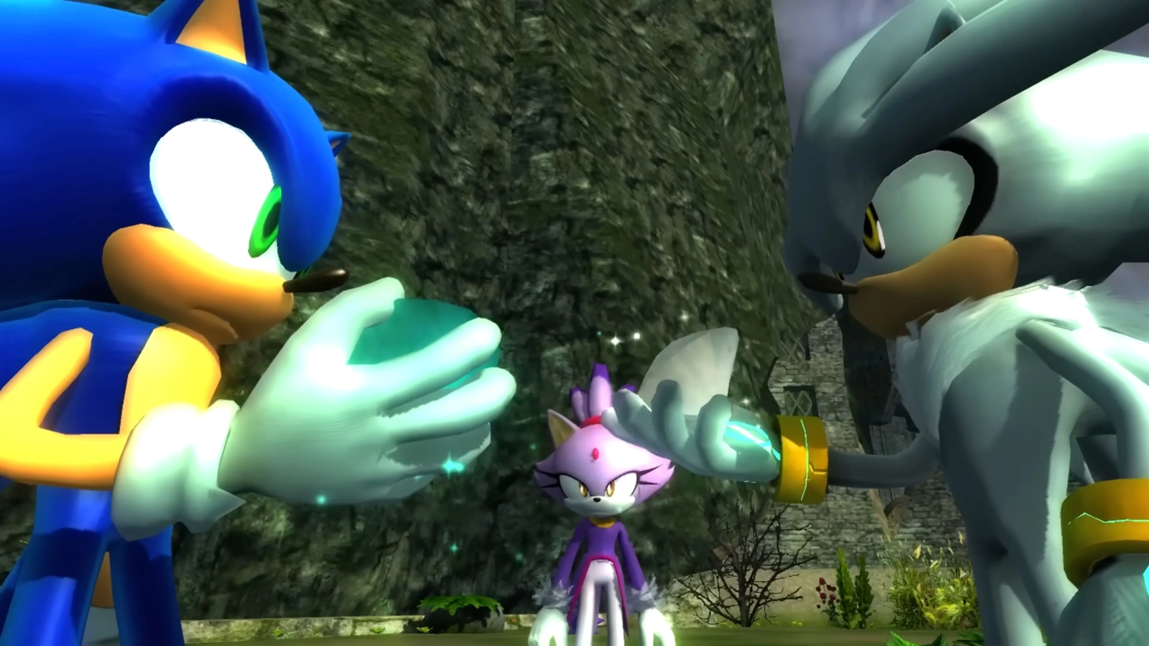 Sonic và công chúa Elise trong một khoảnh khắc tương tác từ game Sonic the Hedgehog (2006).