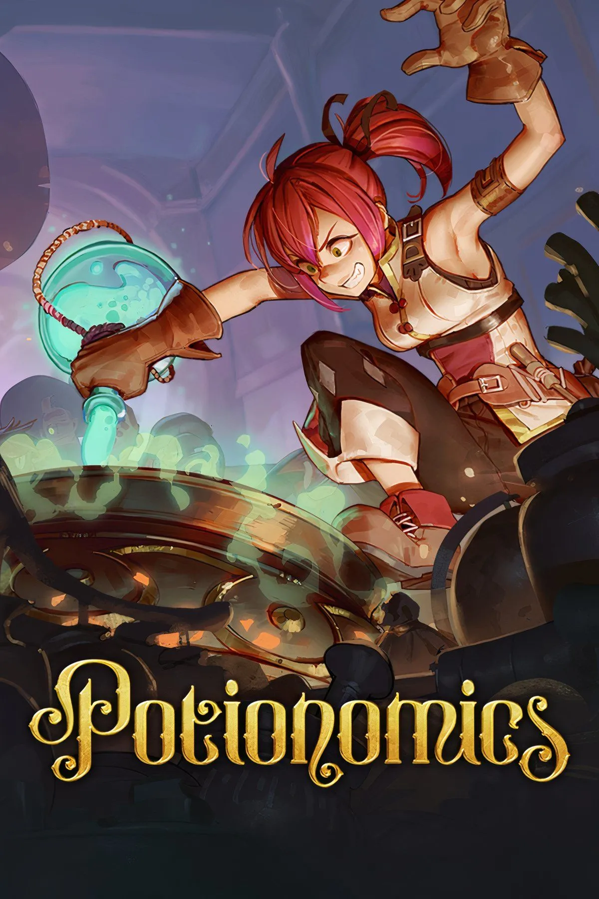 Syd và trang bị pha chế thuốc của cô trong Potionomics, một game indie quản lý cửa hàng và hẹn hò