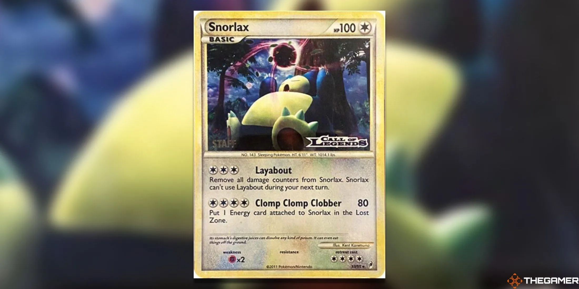 Thẻ bài Pokemon TCG Prerelease Snorlax Call of Legends 33/95 với hình ảnh khác lạ của Snorlax