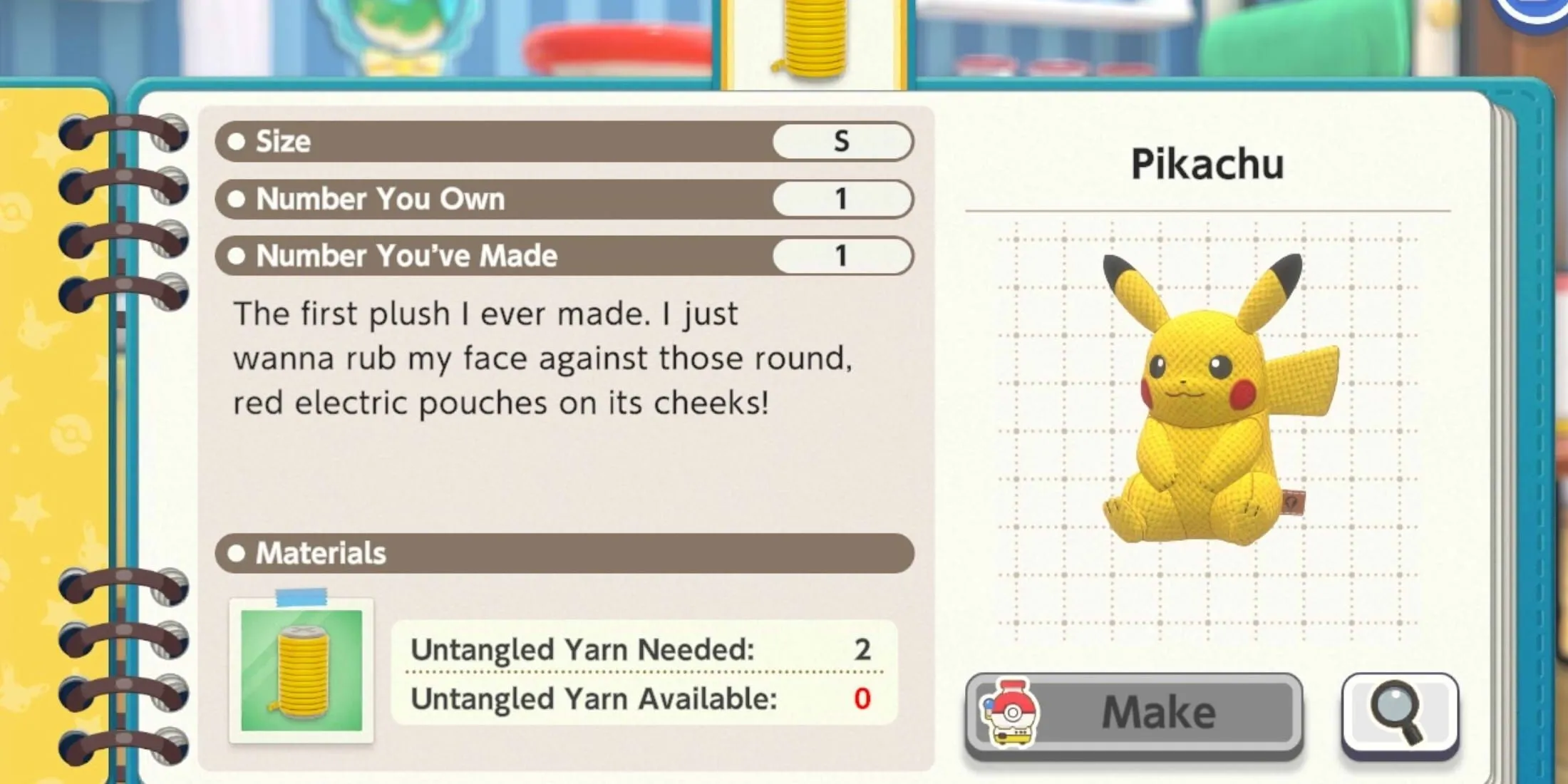 Thú nhồi bông Pikachu dễ thương được tạo ra từ Plush-O-Matic, biểu tượng của thành quả sau khi hoàn thành các thử thách len.