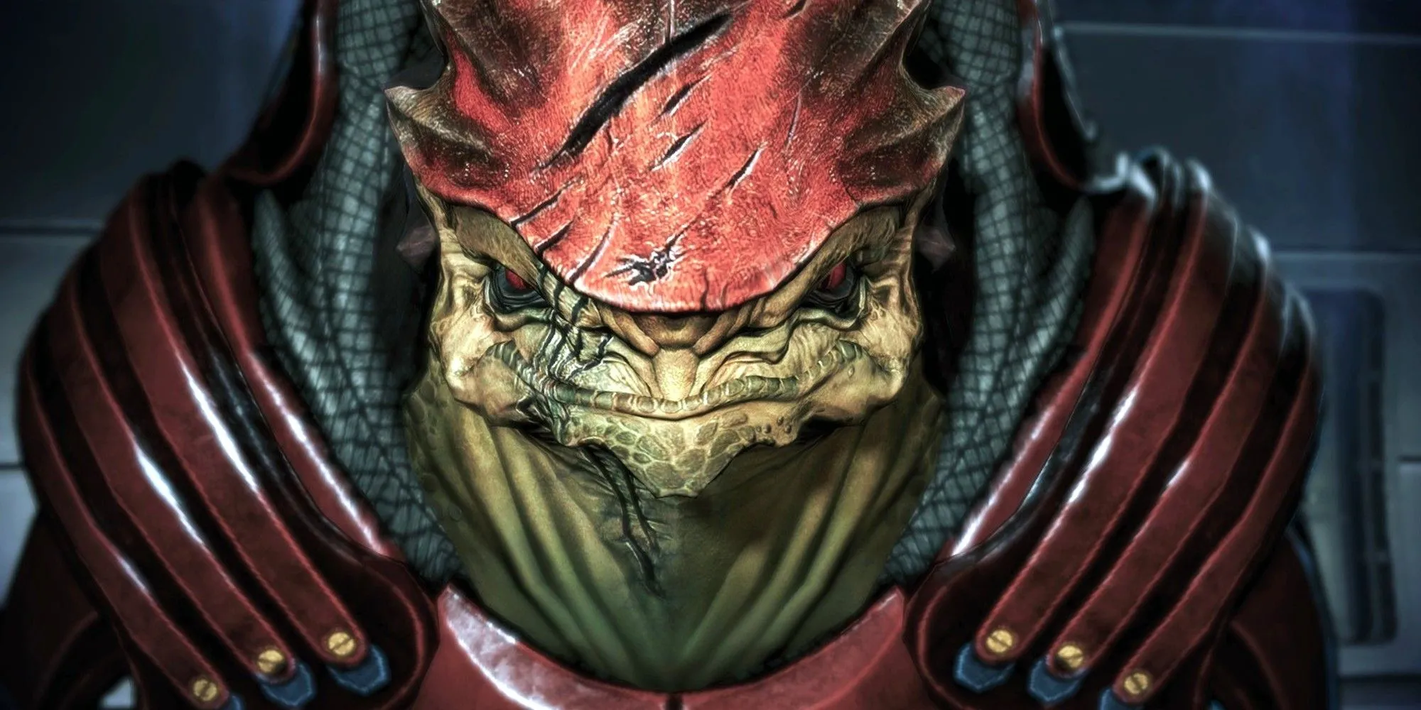 Urdnot Wrex của Mass Effect nhìn thẳng vào camera