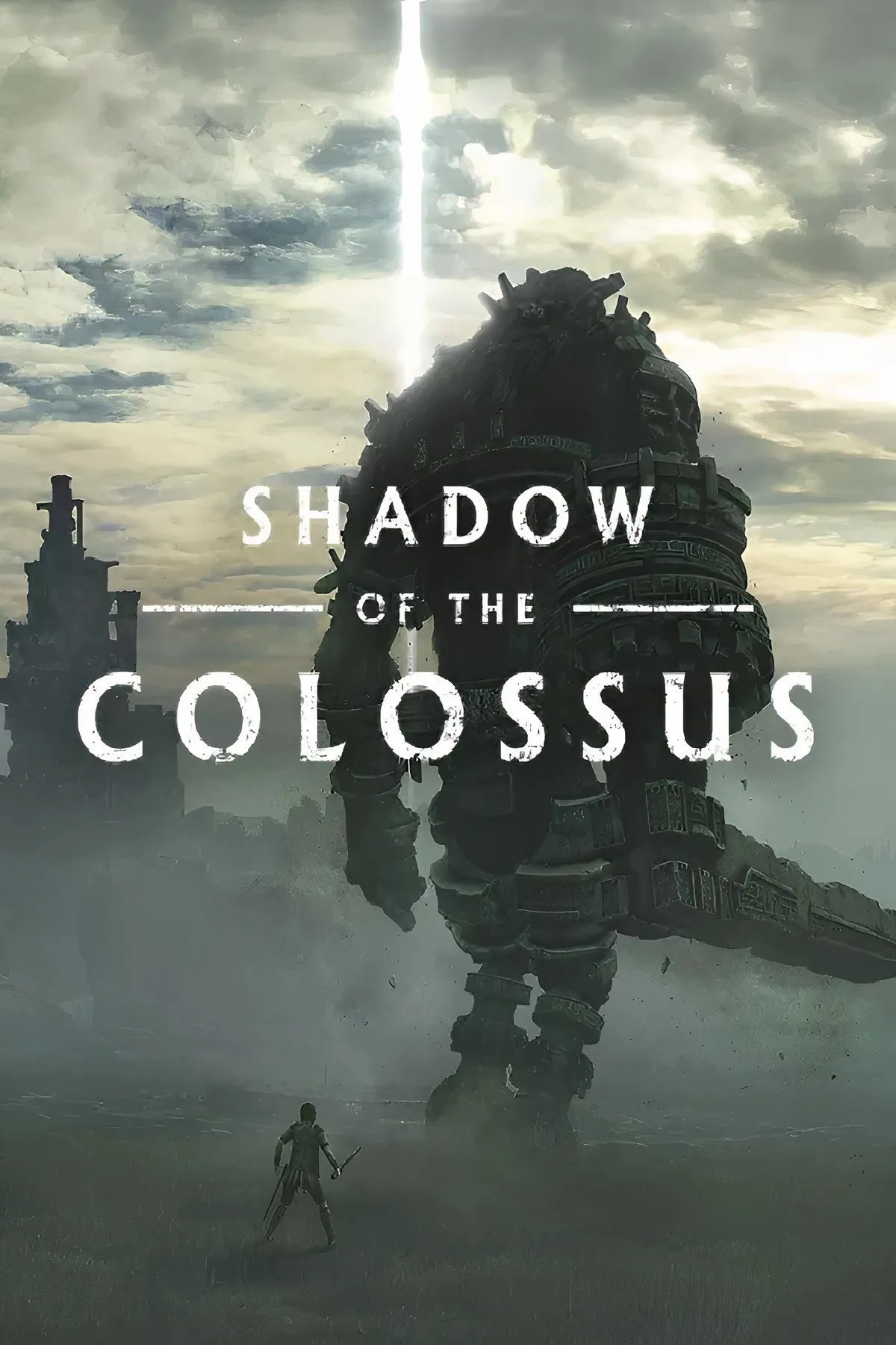 Wander và ngựa Agro đối mặt với một Colossus khổng lồ trong Shadow of the Colossus, biểu tượng của sự dũng cảm và bi tráng.