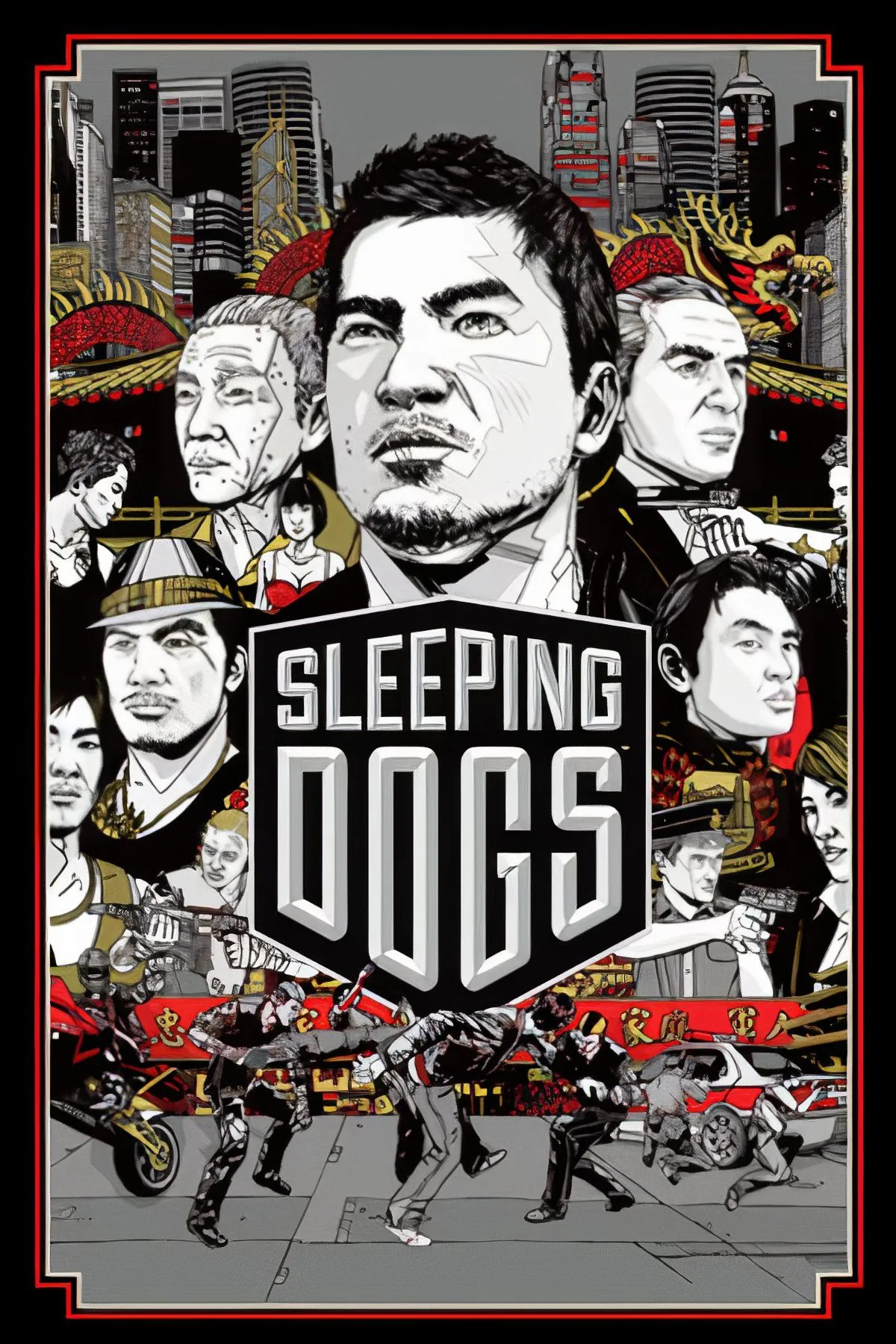 Wei Shen, nhân vật chính của Sleeping Dogs, đứng giữa khu phố đèn lồng rực rỡ của Hồng Kông, thể hiện bối cảnh đặc trưng của game.